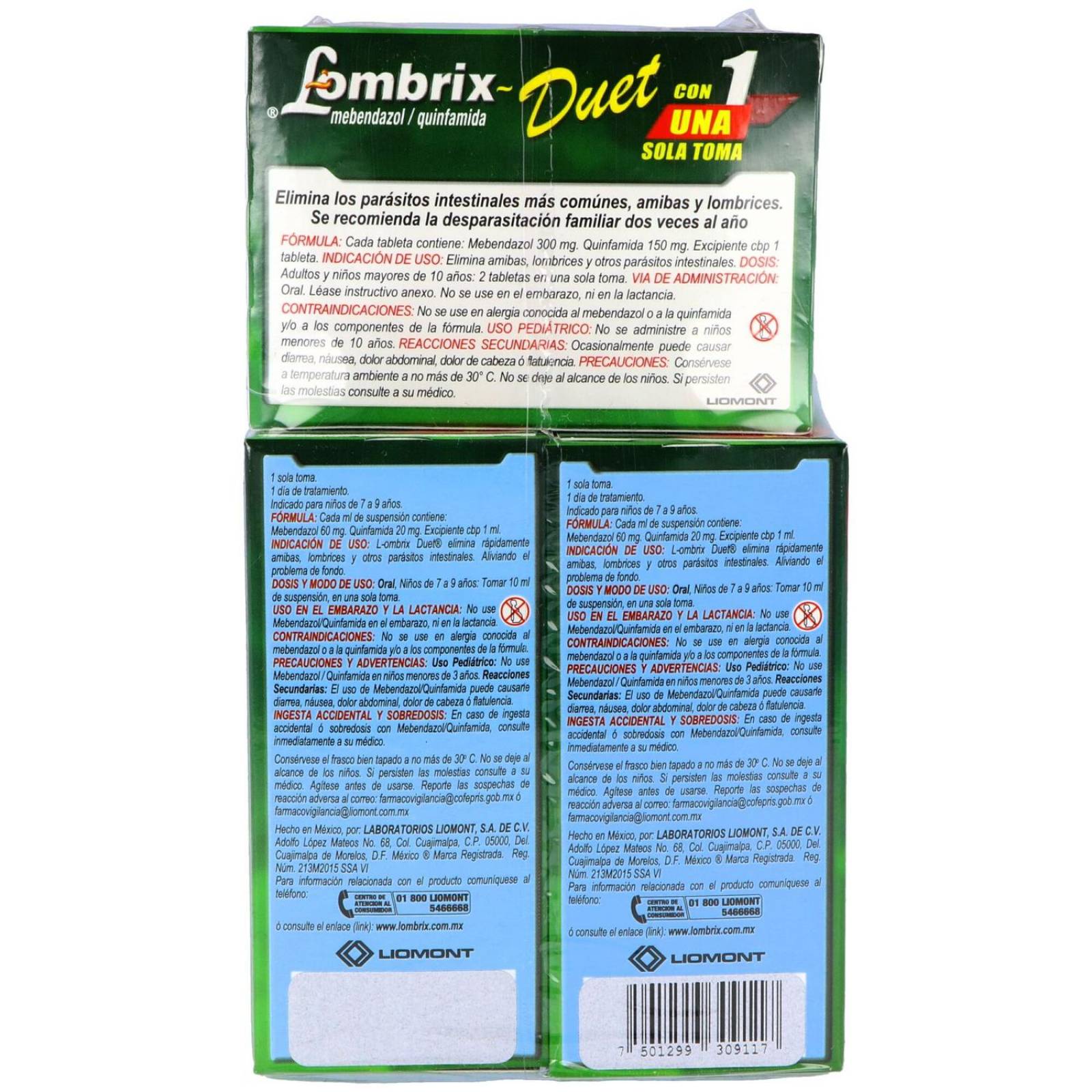 Lombrix Duet Paquete Familiar Con 2 Cajas Con 1 Tableta Y 2 Cajas Con 1 Frasco Con 10 mL 