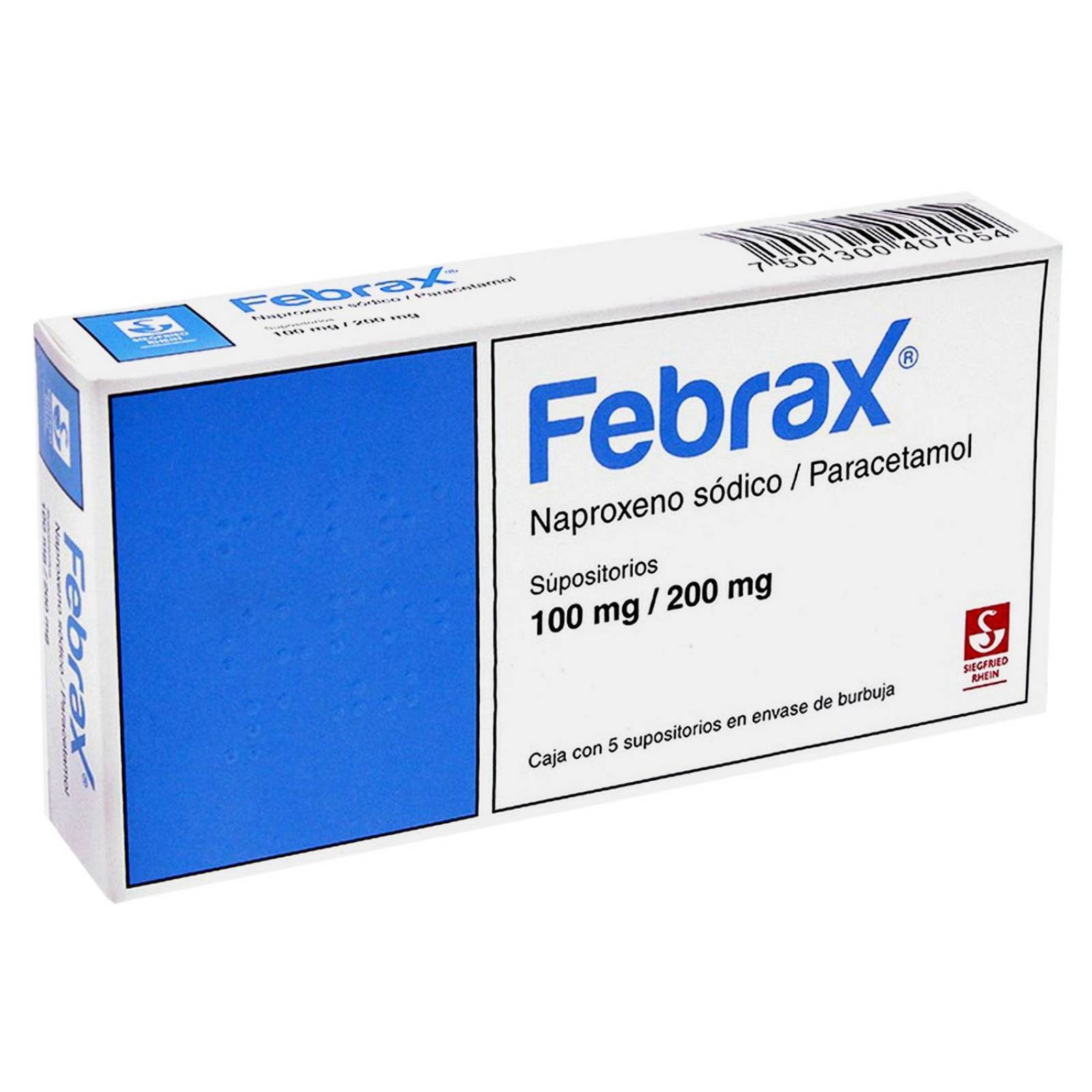 Febrax Pediátrico 100 mg / 200 mg Caja Con 5 Supositorios 