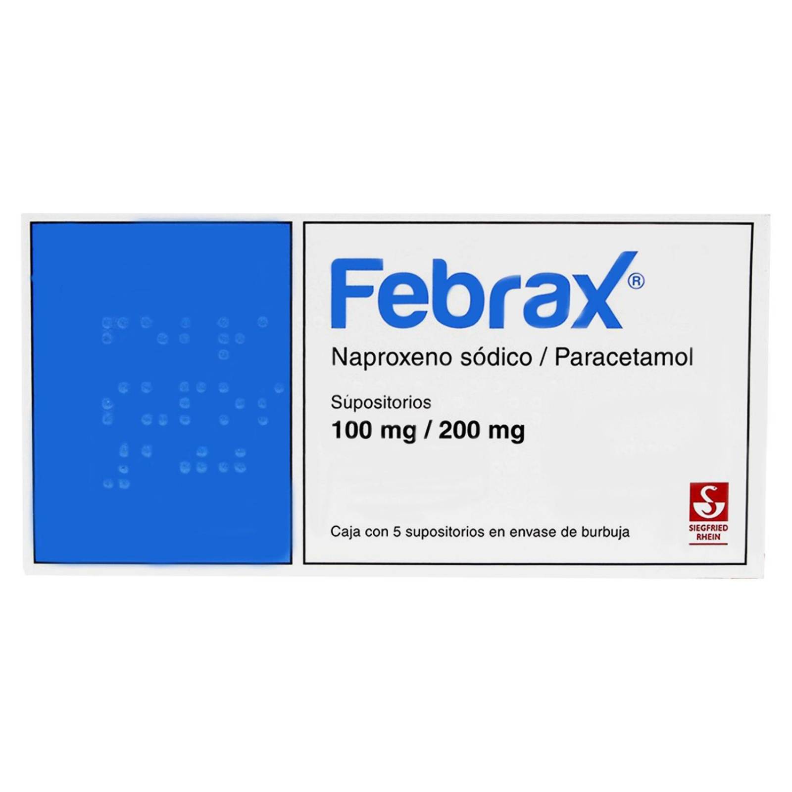 Febrax Pediátrico 100 mg / 200 mg Caja Con 5 Supositorios 