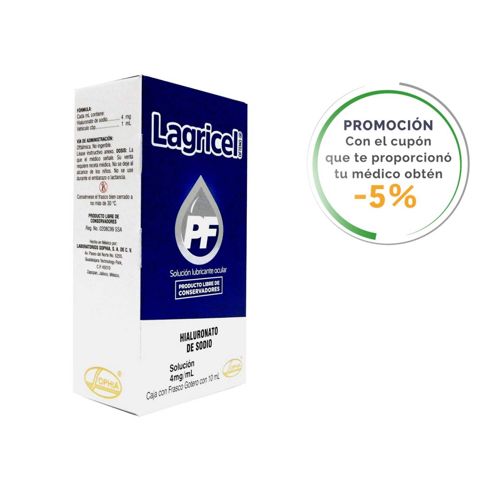 Lagricel PF Ofteno 4 mg / mL Solución Caja Con Frasco Gotero Con 10 mL 