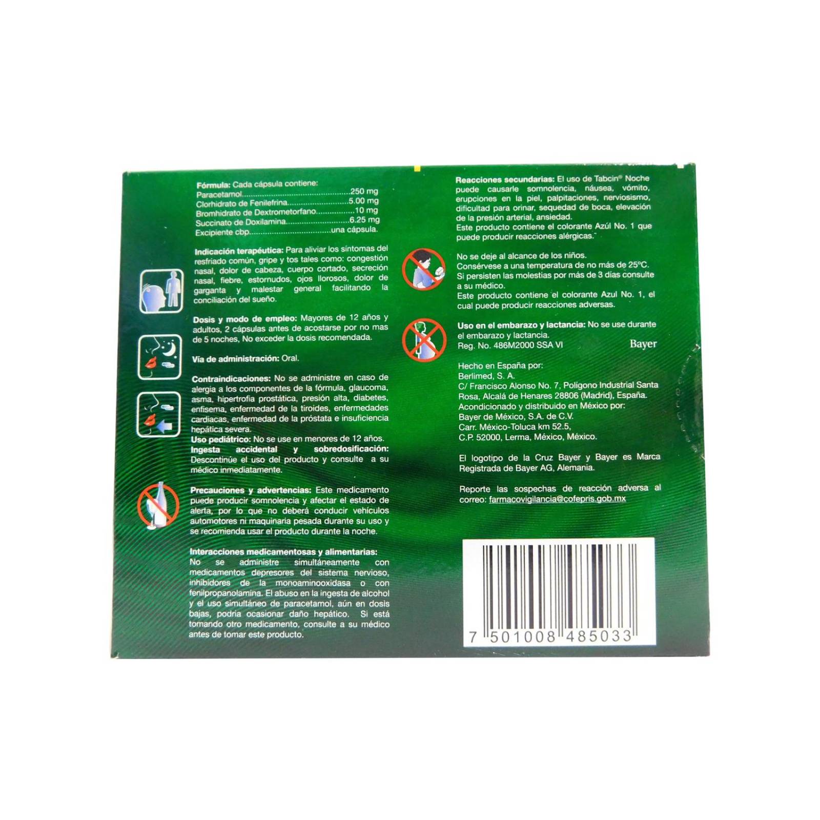 Tabcin Noche 250 mg Caja Con 12 Cápsulas 