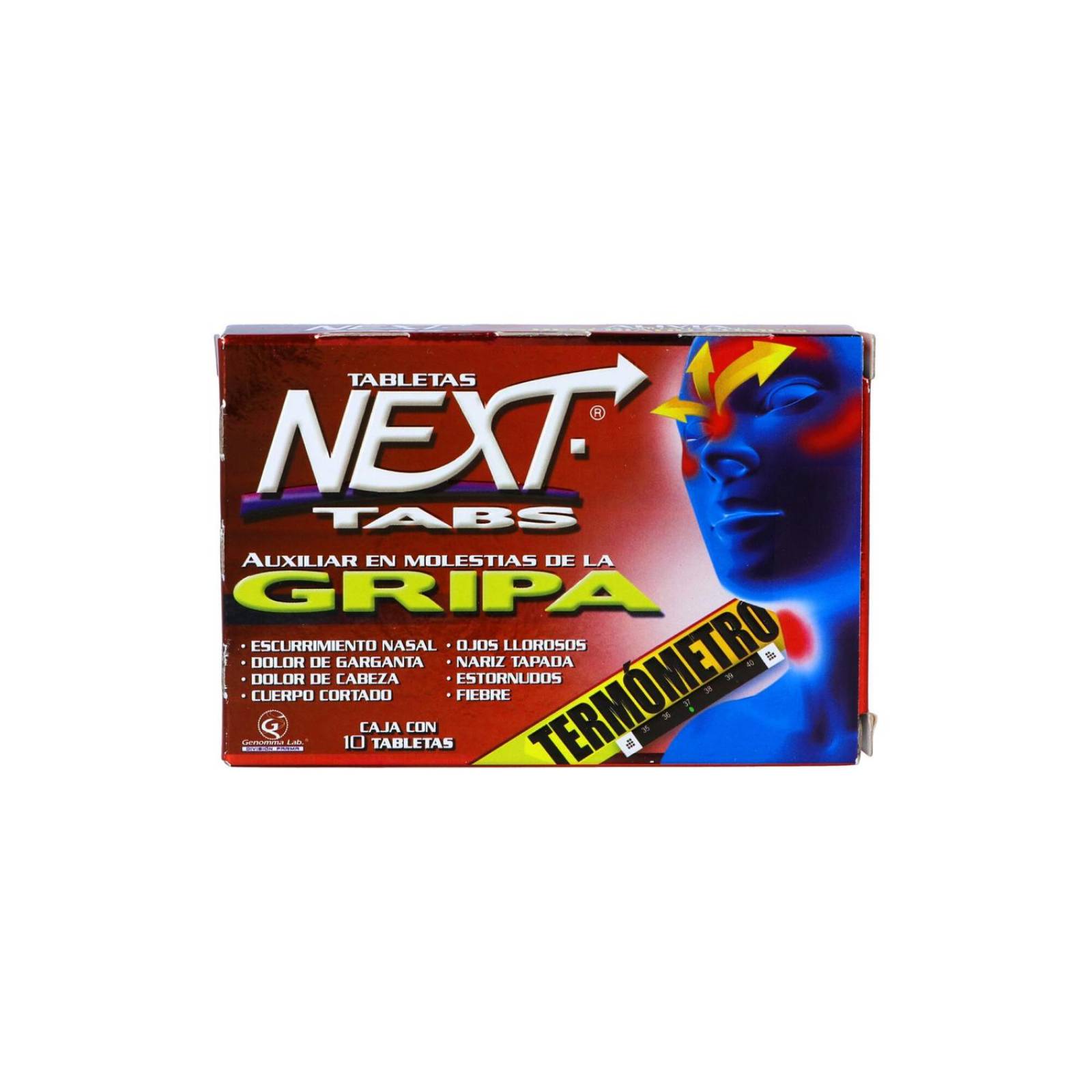 Next Tabs 500 mg / 25 mg / 5 mg / 4 mg Caja Con 10 Tabletas Con Termómetro 