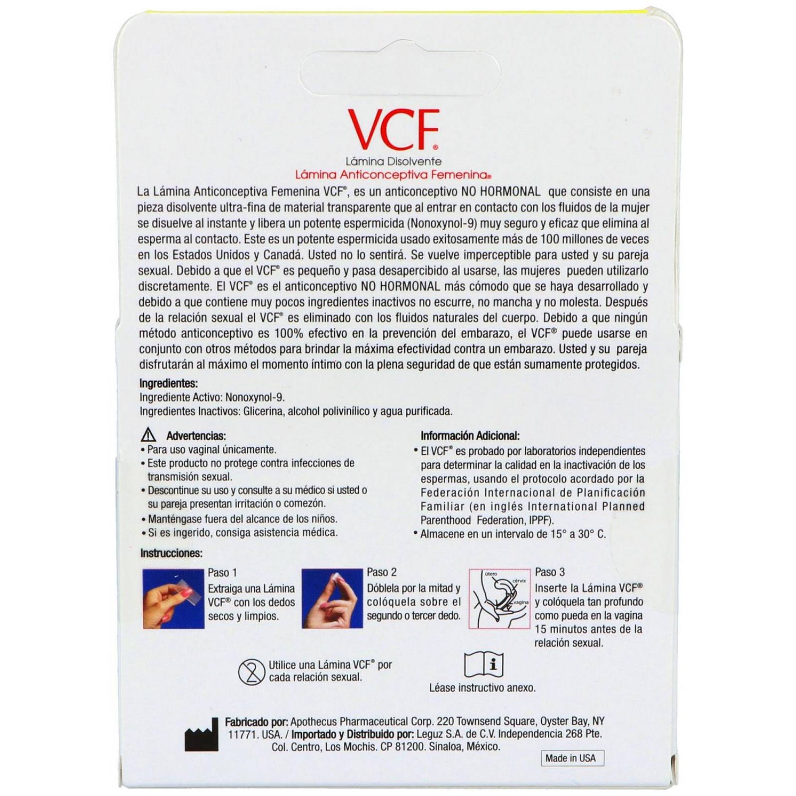 VCF Lámina Anticonceptiva Femenina Caja Con 3 Piezas + 2 Condones 