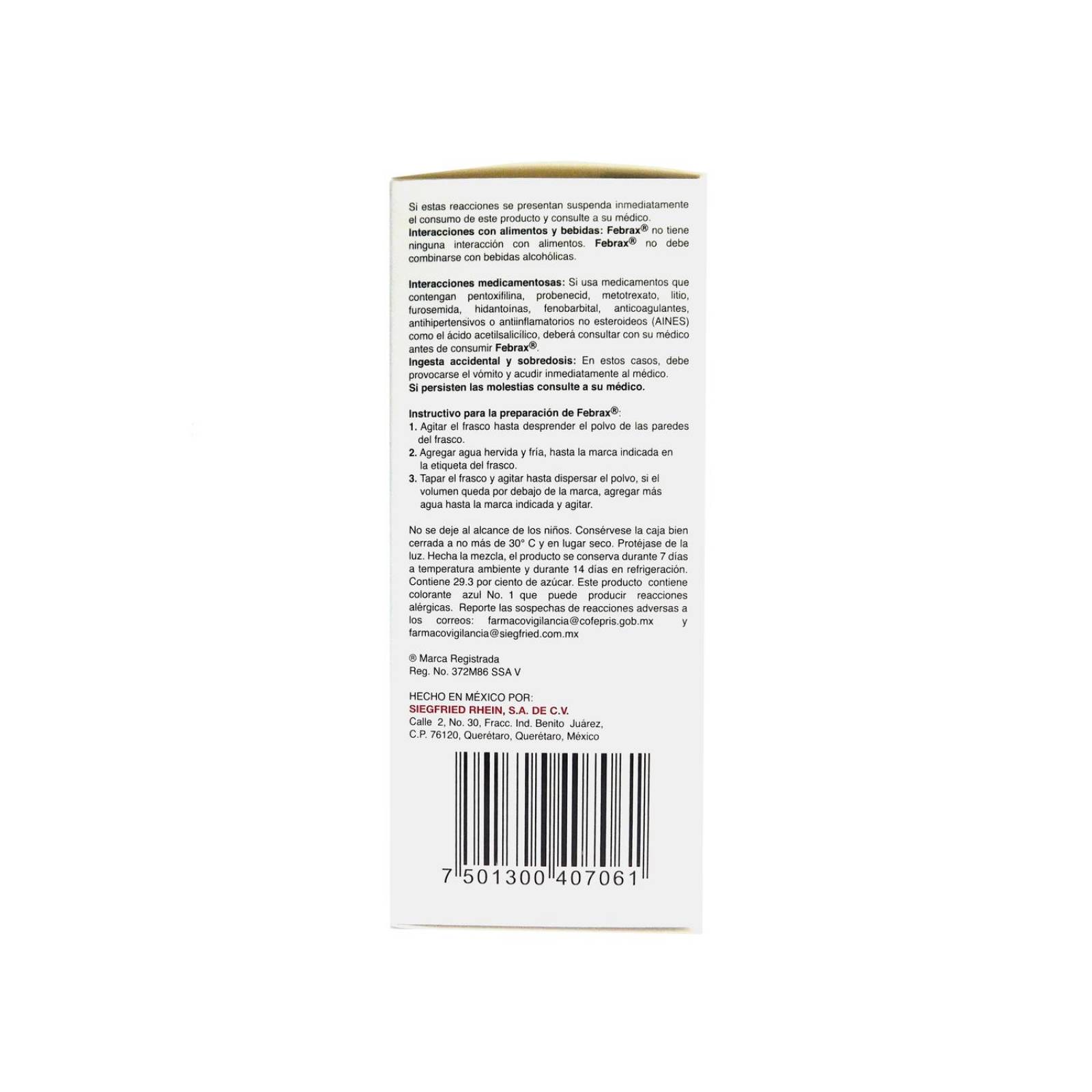 Febrax Suspensión 125 mg/ 100 mg/ 5 mL Caja Con Frasco Con Polvo 100 mL 