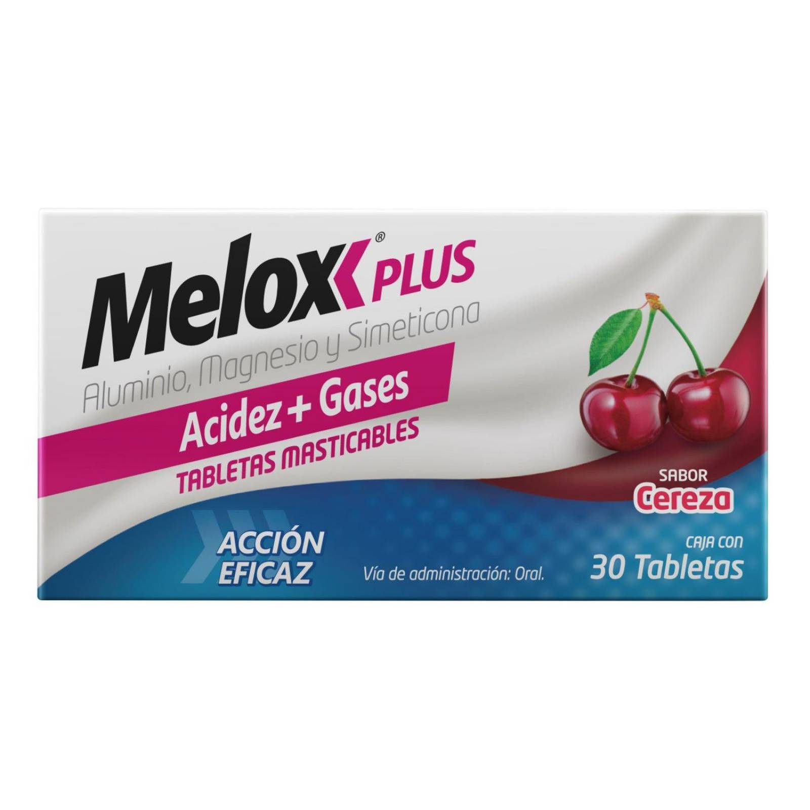 Melox Plus Caja Con 30 Tabletas Masticables Sabor Cereza 