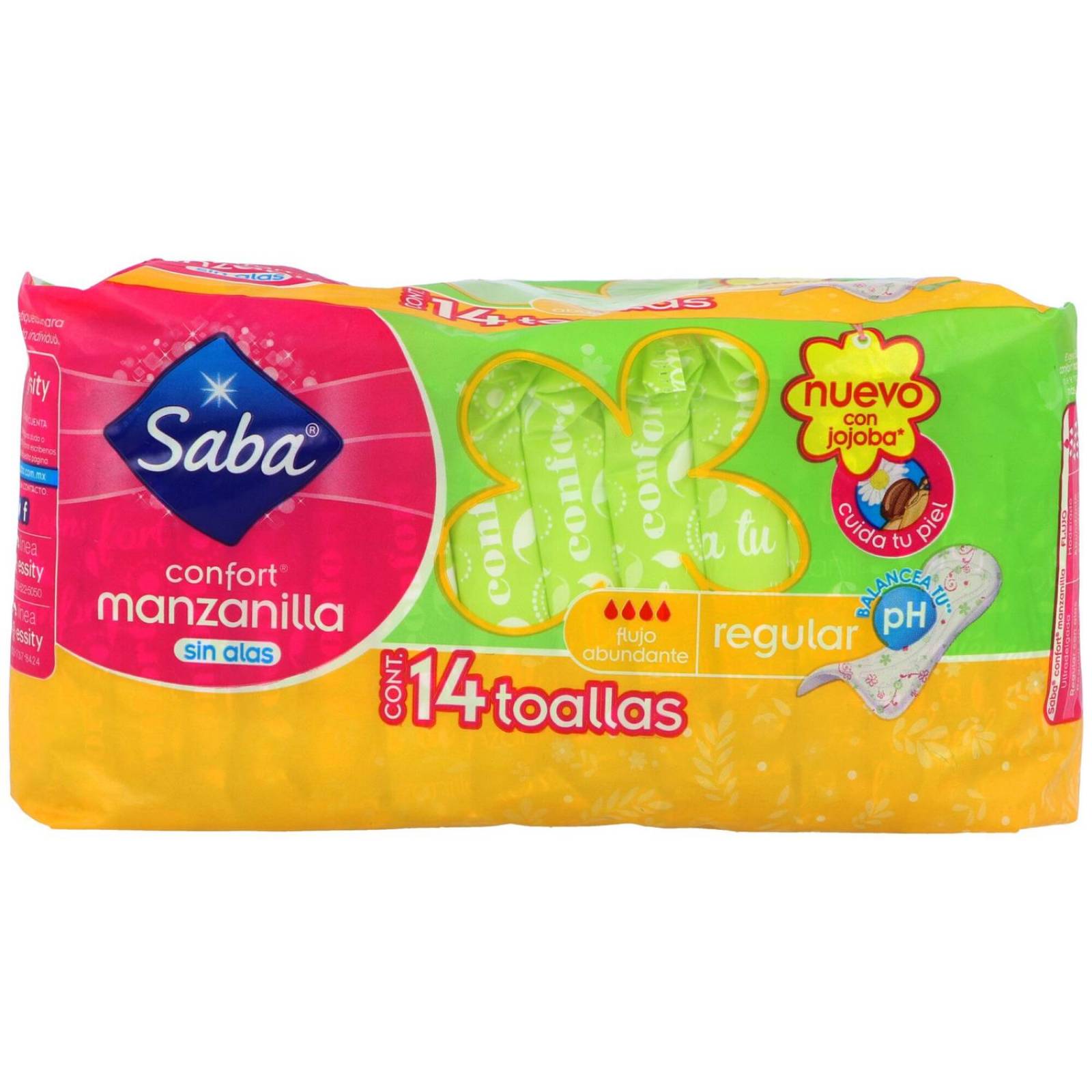 Toallas Sanitarias Saba Confort Manzanilla Sin Alas Empaque Con 14 Piezas 