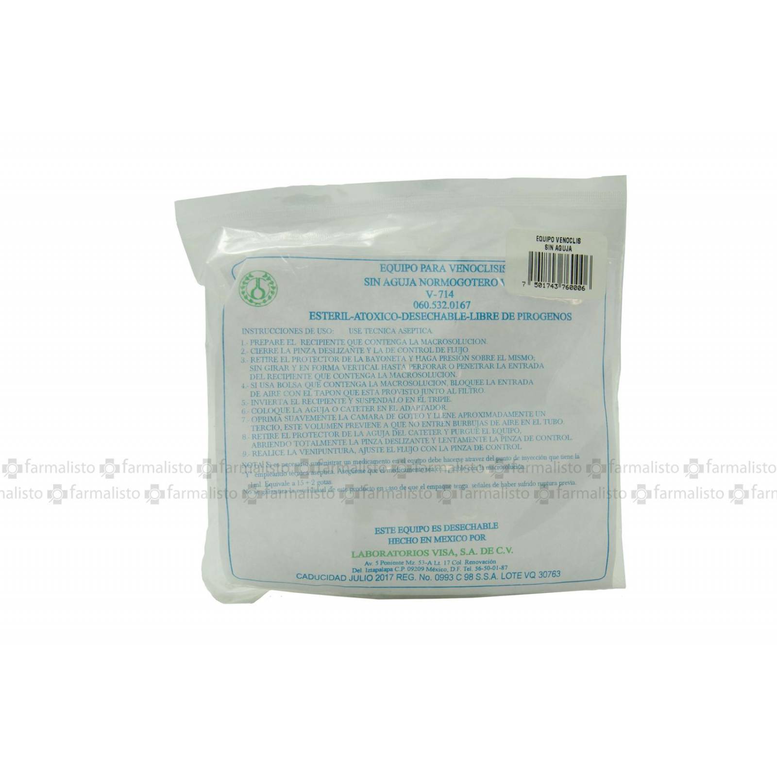 Equipo Para Venóclisis Sin Aguja Empaque Con 1 Pieza 