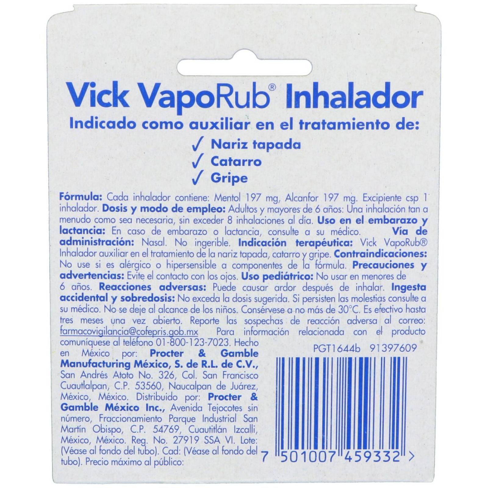 Vick VapoRub Solución Empaque Con 1 inhalador 