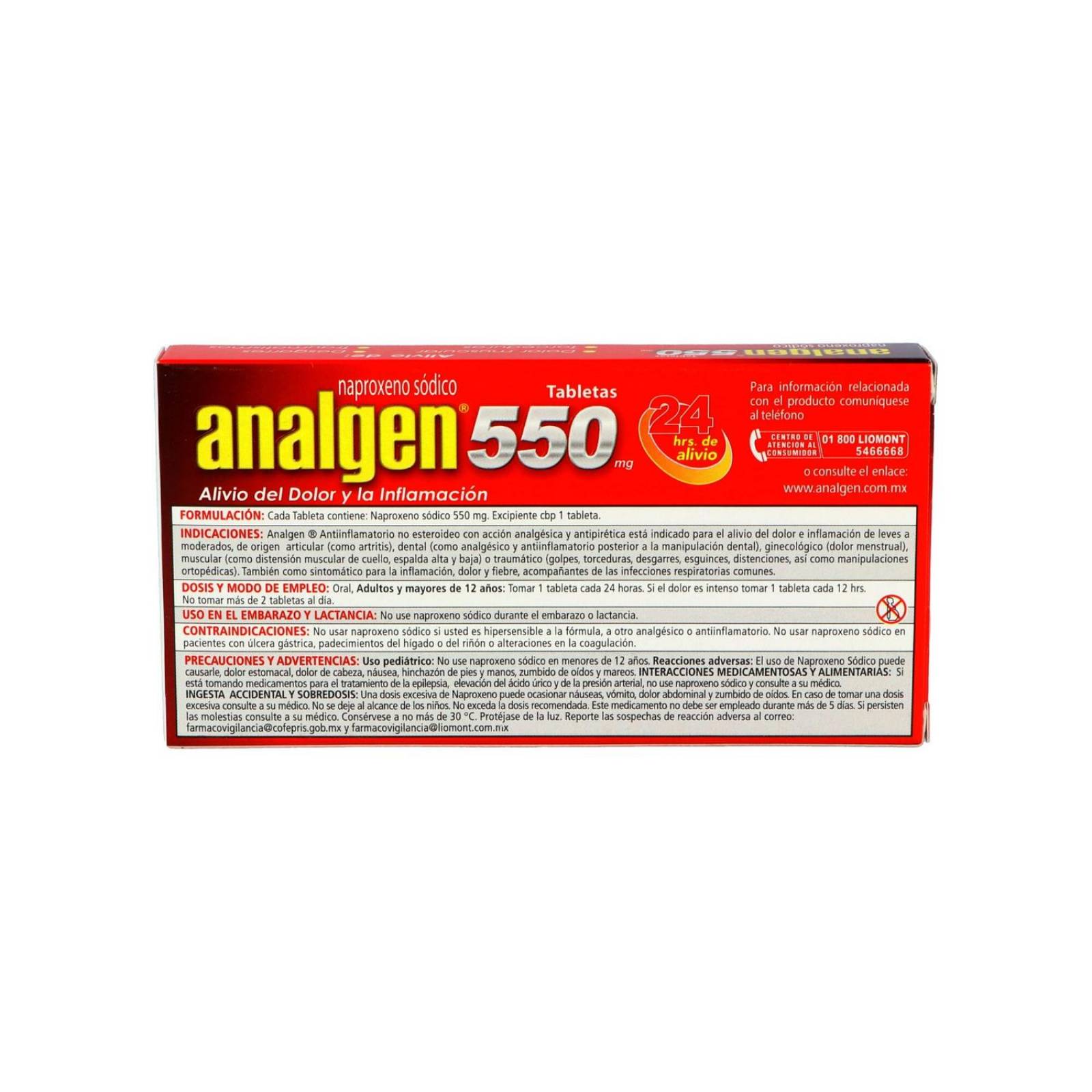 Analgen 550 mg Caja Con 12 Tabletas 