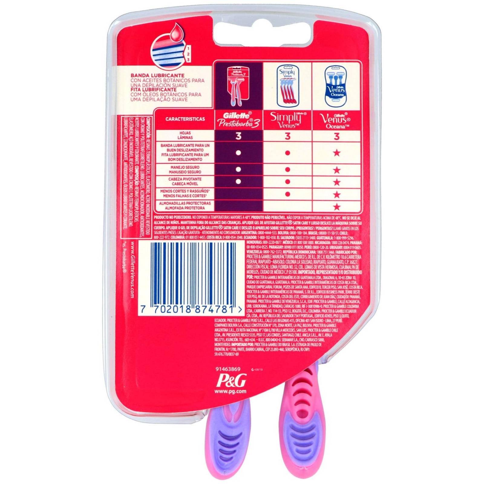 Gillette Prestobarba 3 Máquina De Afeitar Para Mujer Empaque Con 2 Unidades 