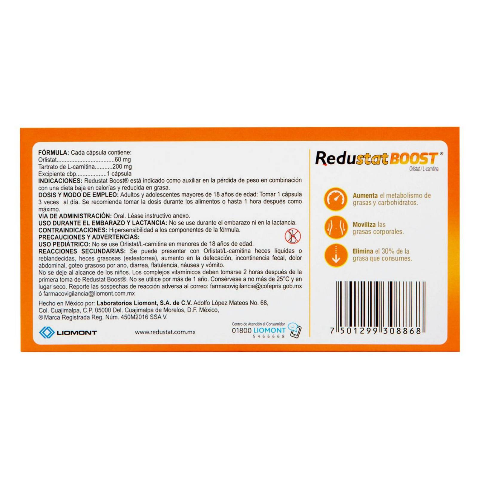 Redustat Boost 60 mg / 200 mg Caja Con envase Con 21 Cápsulas 