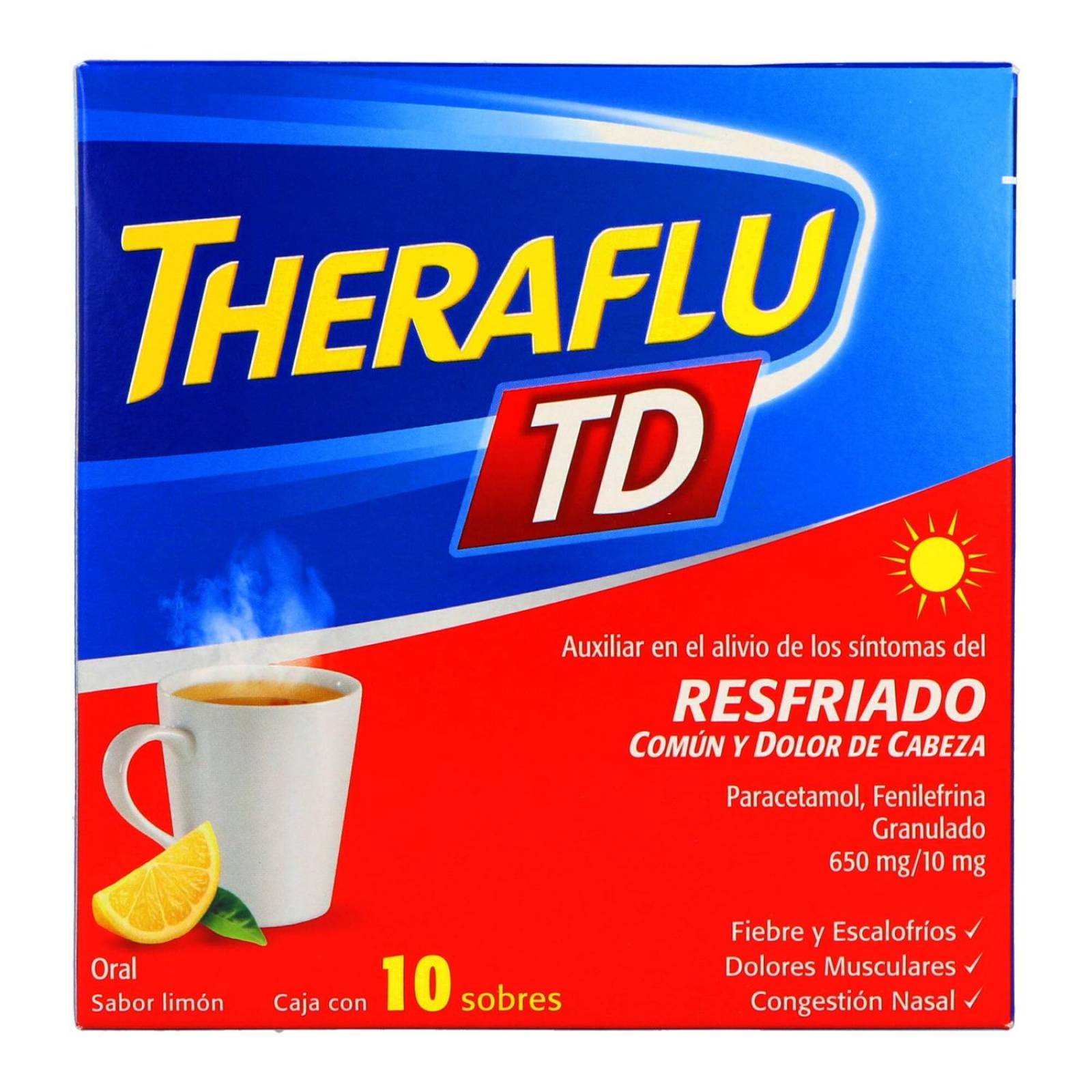 Theraflu Exthegran TD 650mg/10mg Granulado Caja Con 10 Sobres 