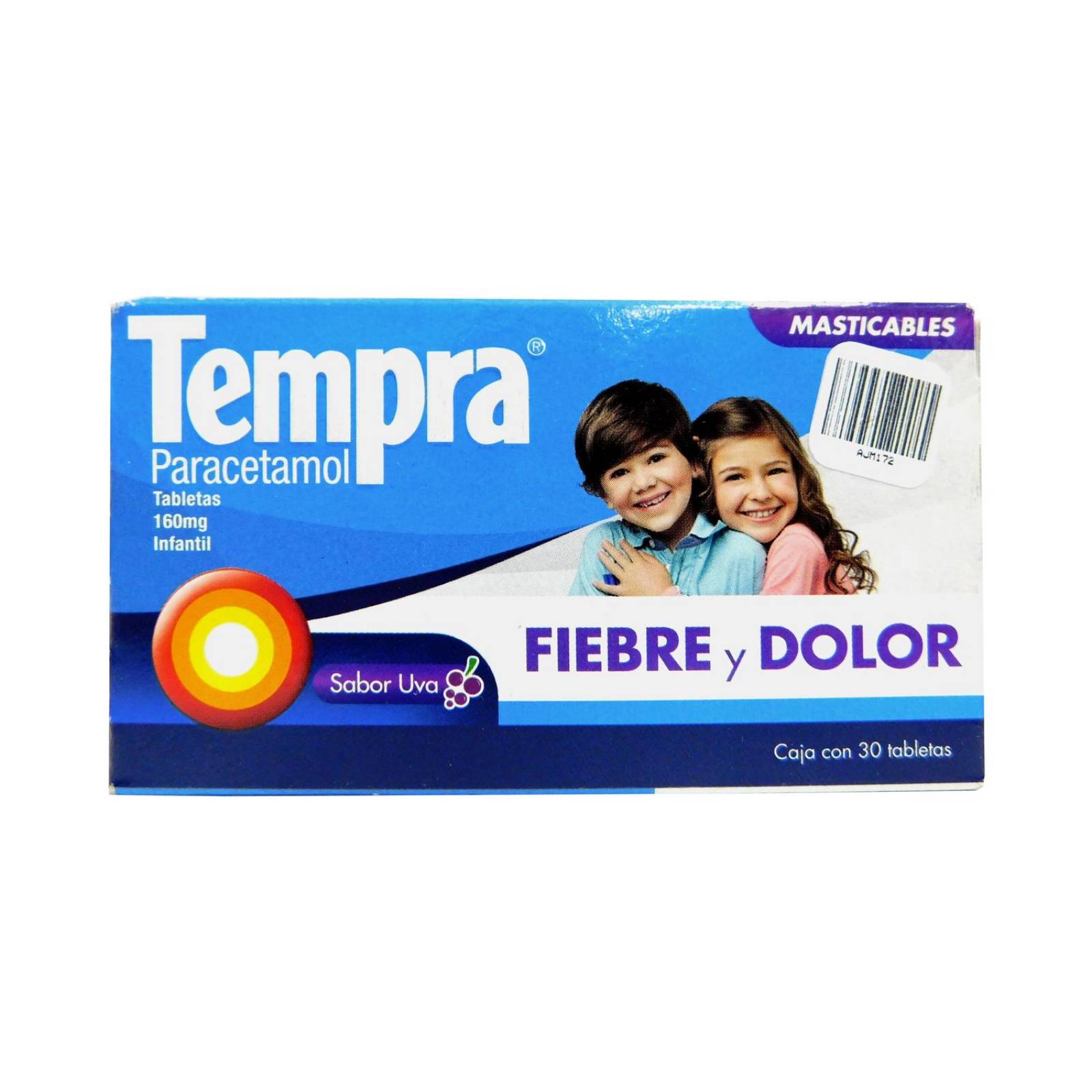 Tempra Infantil 160 mg Caja Con 30 Tabletas Sabor Uva