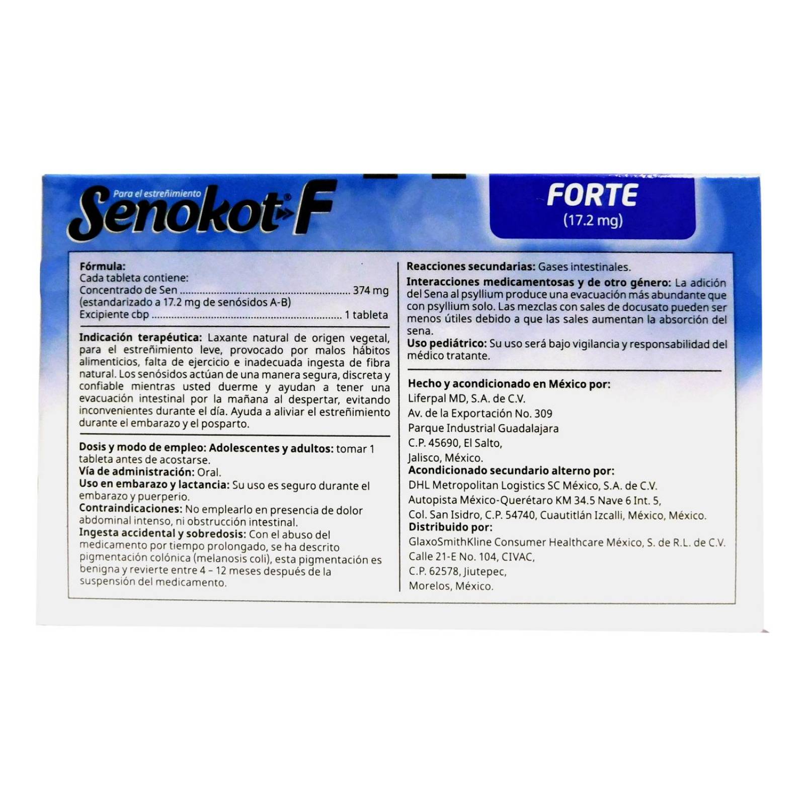 Senokot F 17.2mg Caja Con 30 Tabletas 