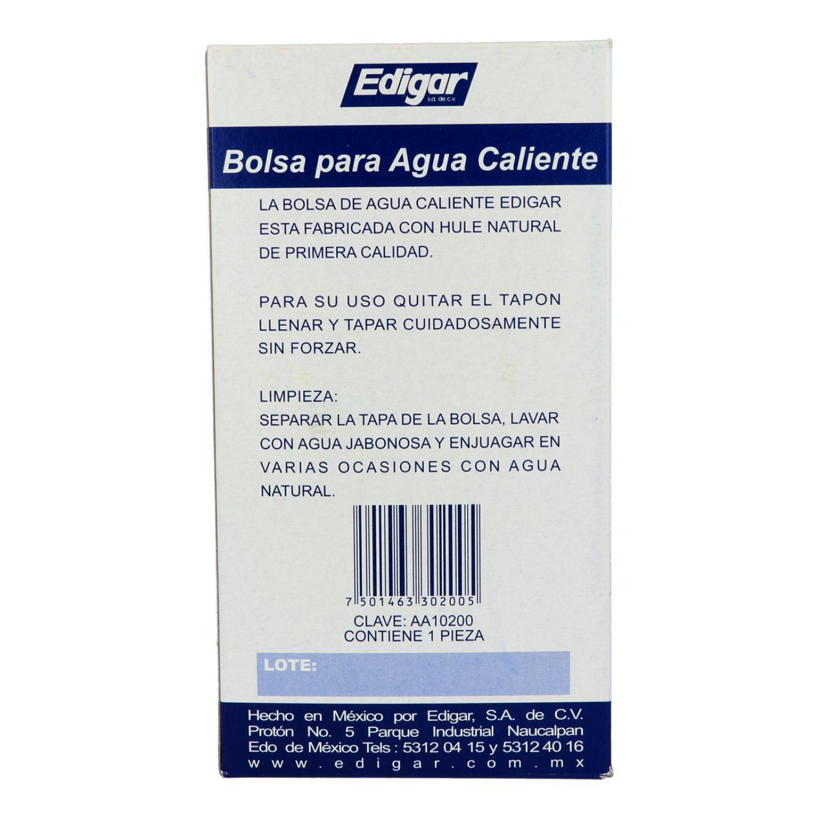 Bolsa Para Agua Caliente Edigar Caja Con 1 Pieza 