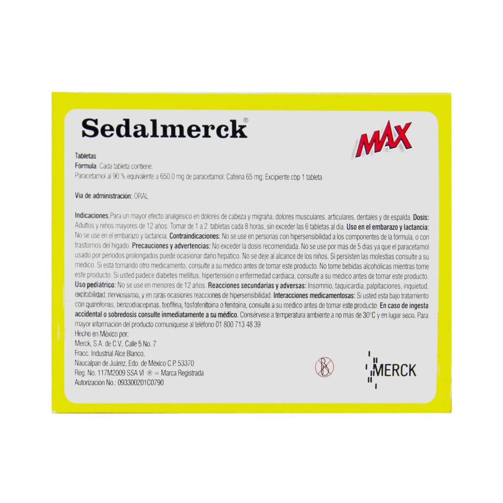 Sedalmerck Max 650 mg/65 mg Caja Con 48 Tabletas 