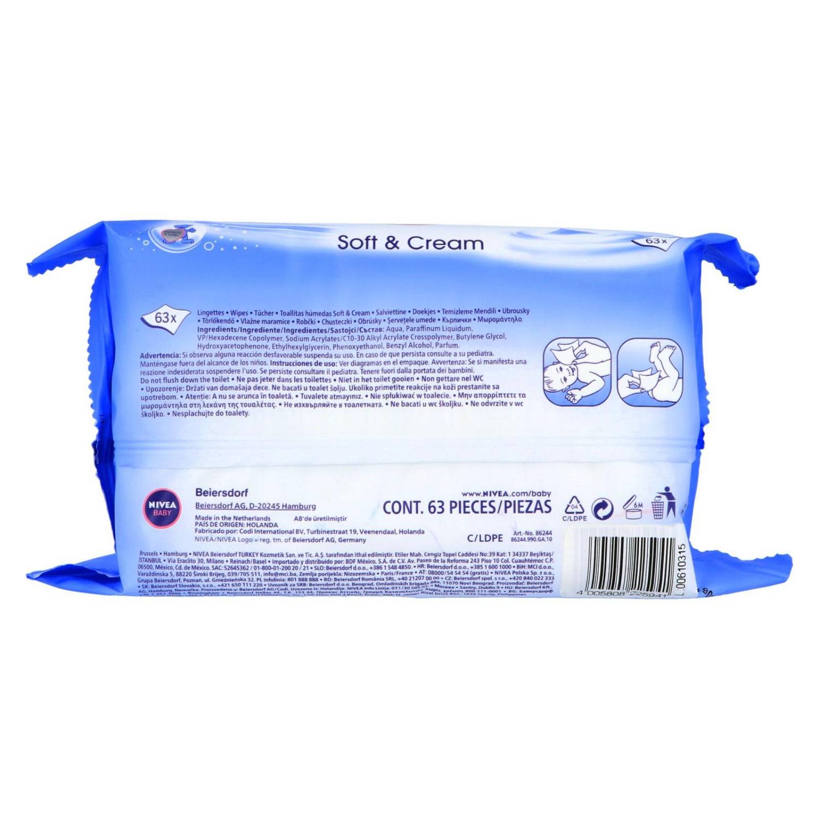 Toallitas Húmedas Nivea Baby Soft & Cream Empaque Con 63 Piezas 