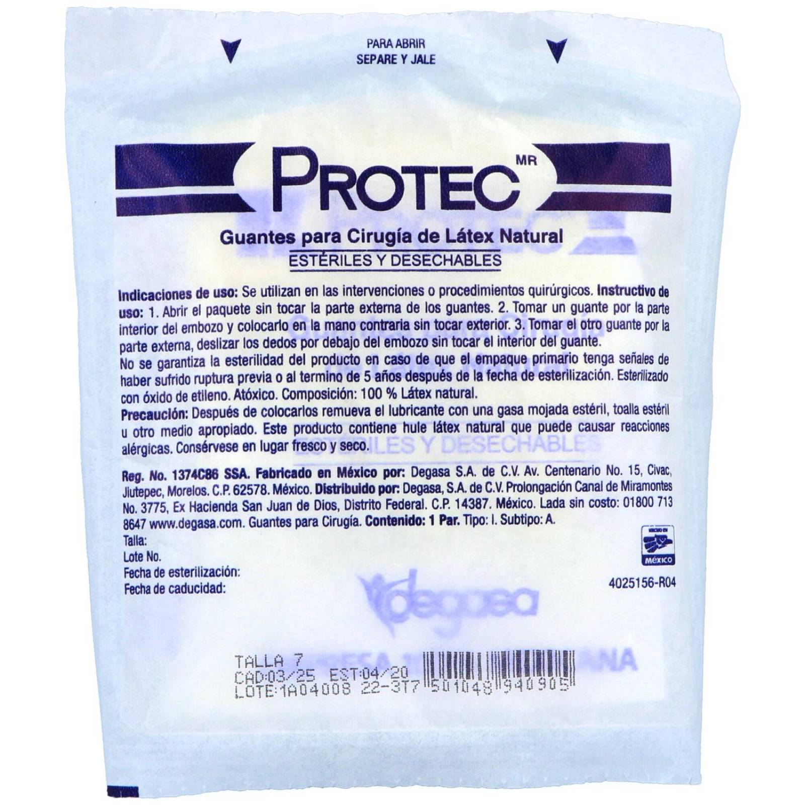 Guantes Cirujano Protec Látex Natural Estériles Y Desechables Empaque Con 1 Par 