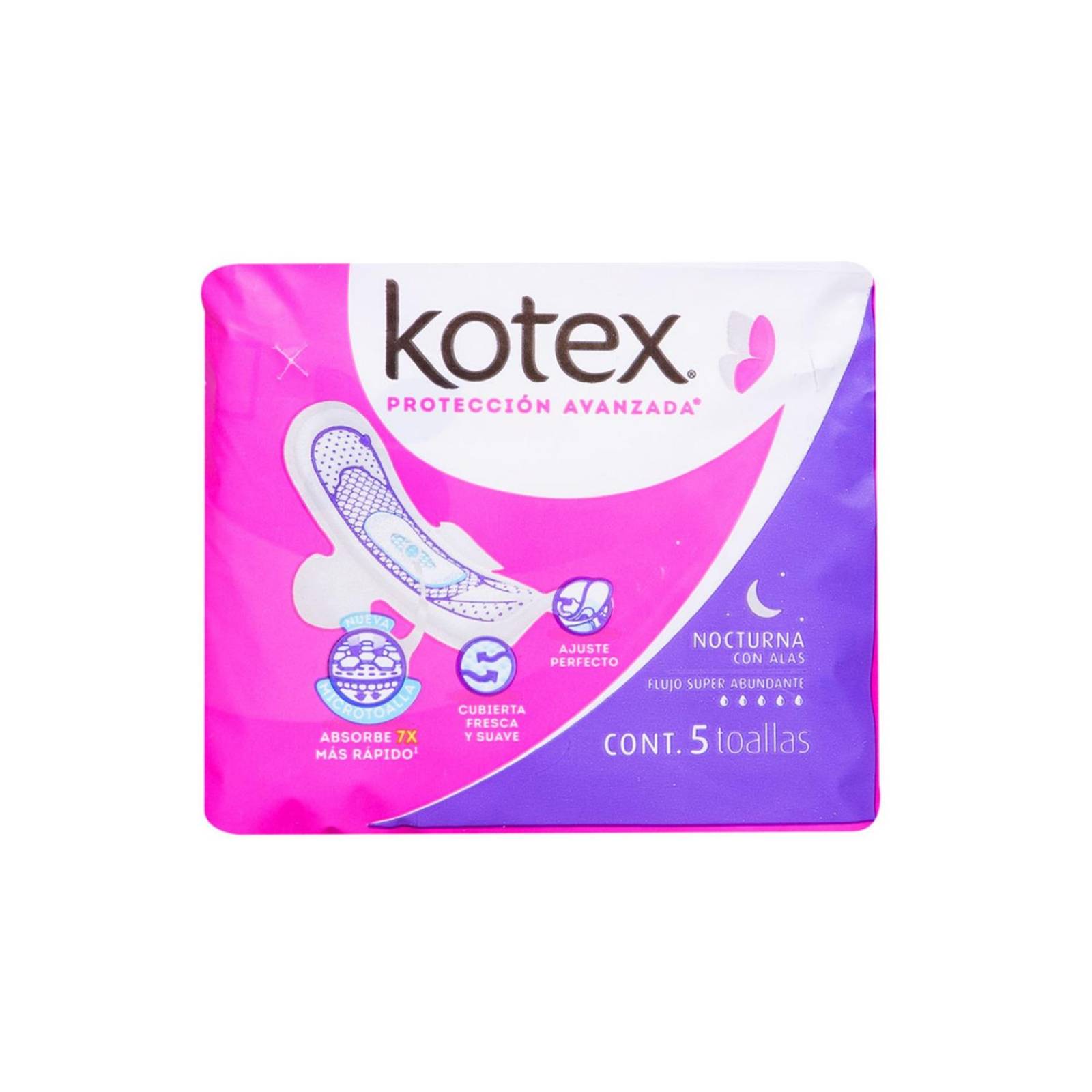 Kotex Nocturna Con Alas Paquete Con 5 Toallas Femeninas 