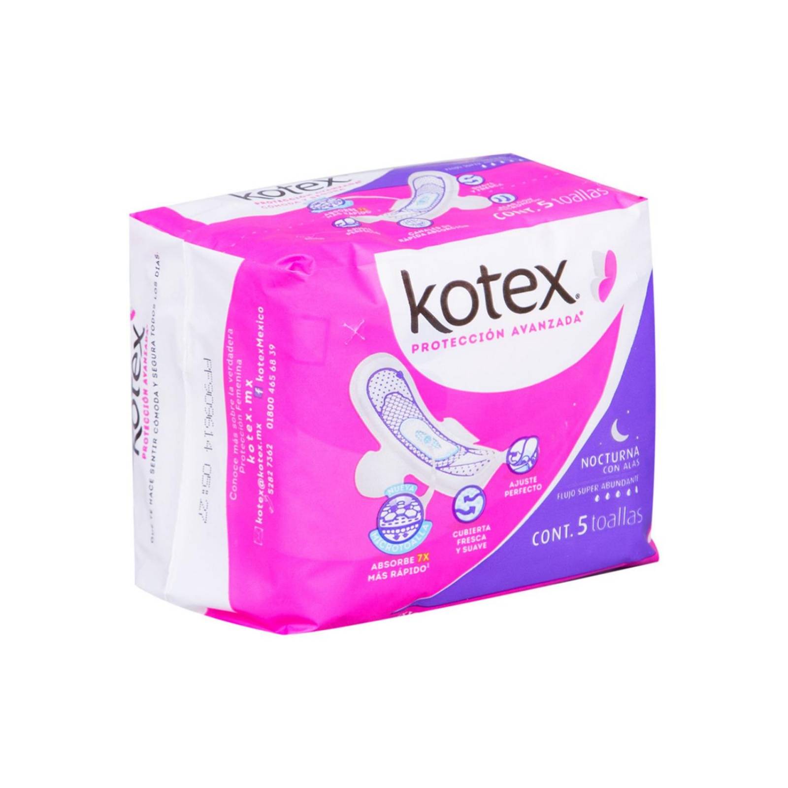 Kotex Nocturna Con Alas Paquete Con 5 Toallas Femeninas 