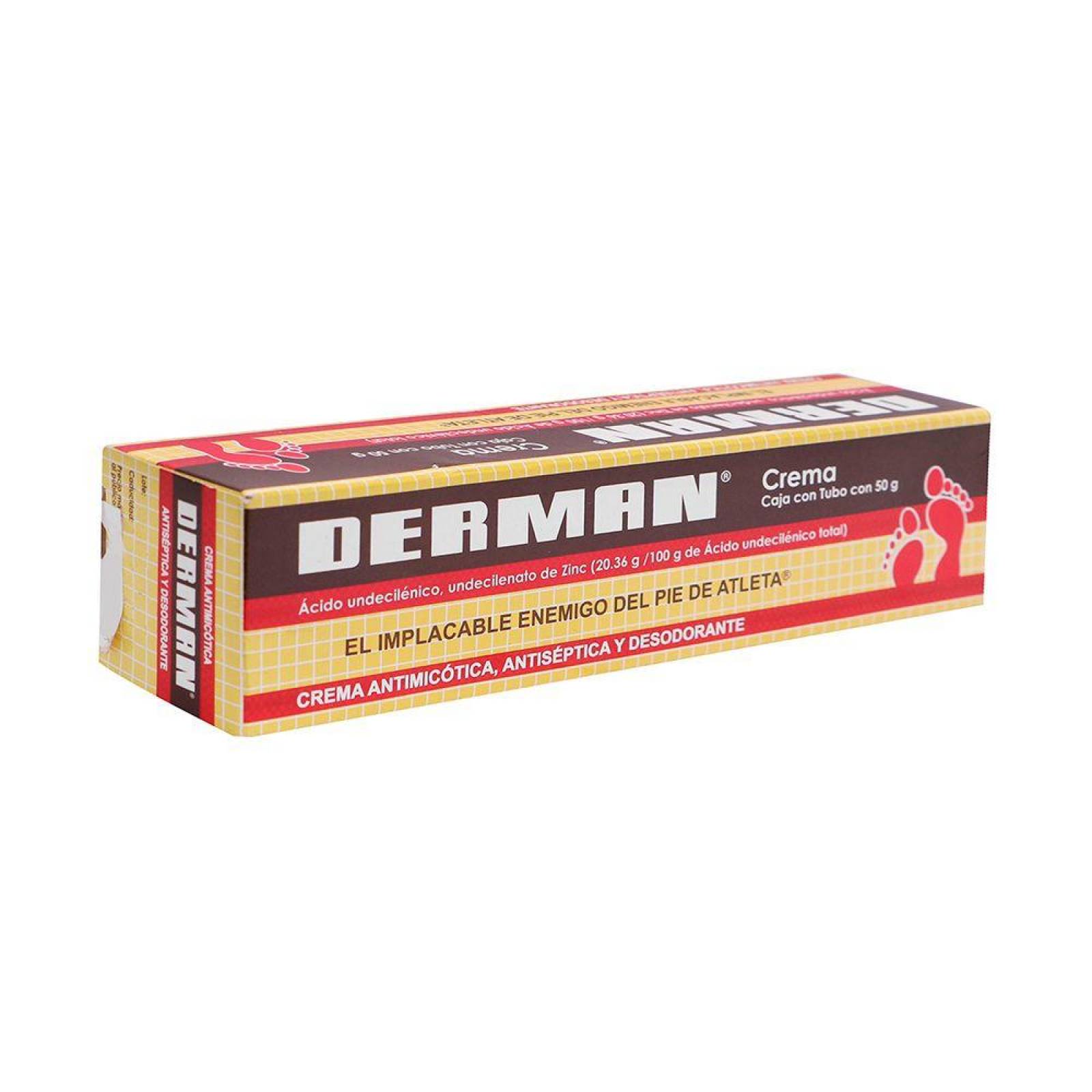 Derman Crema Fungicida Antiséptica y Desodorante Caja Con Tubo Con 50 g 