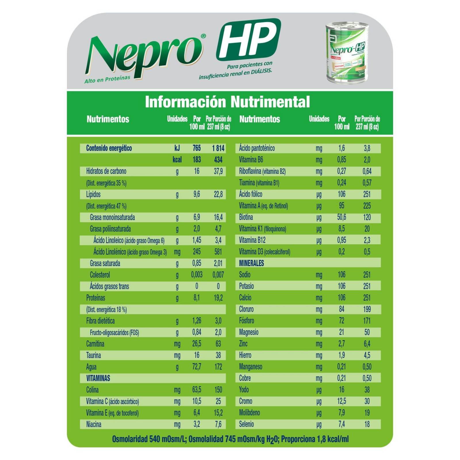 FRM-Nepro Lata Con 237 mL Sabor Vainilla 