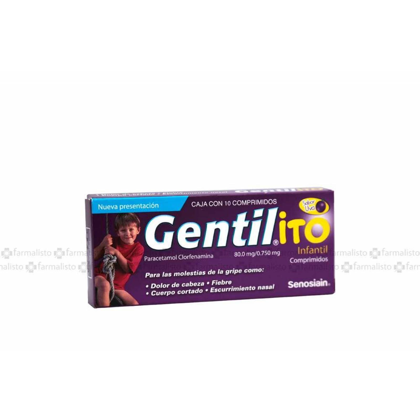 Gentilito 80.0 mg/ 0.750 mg Sabor Uva Caja Con 10 Comprimidos 