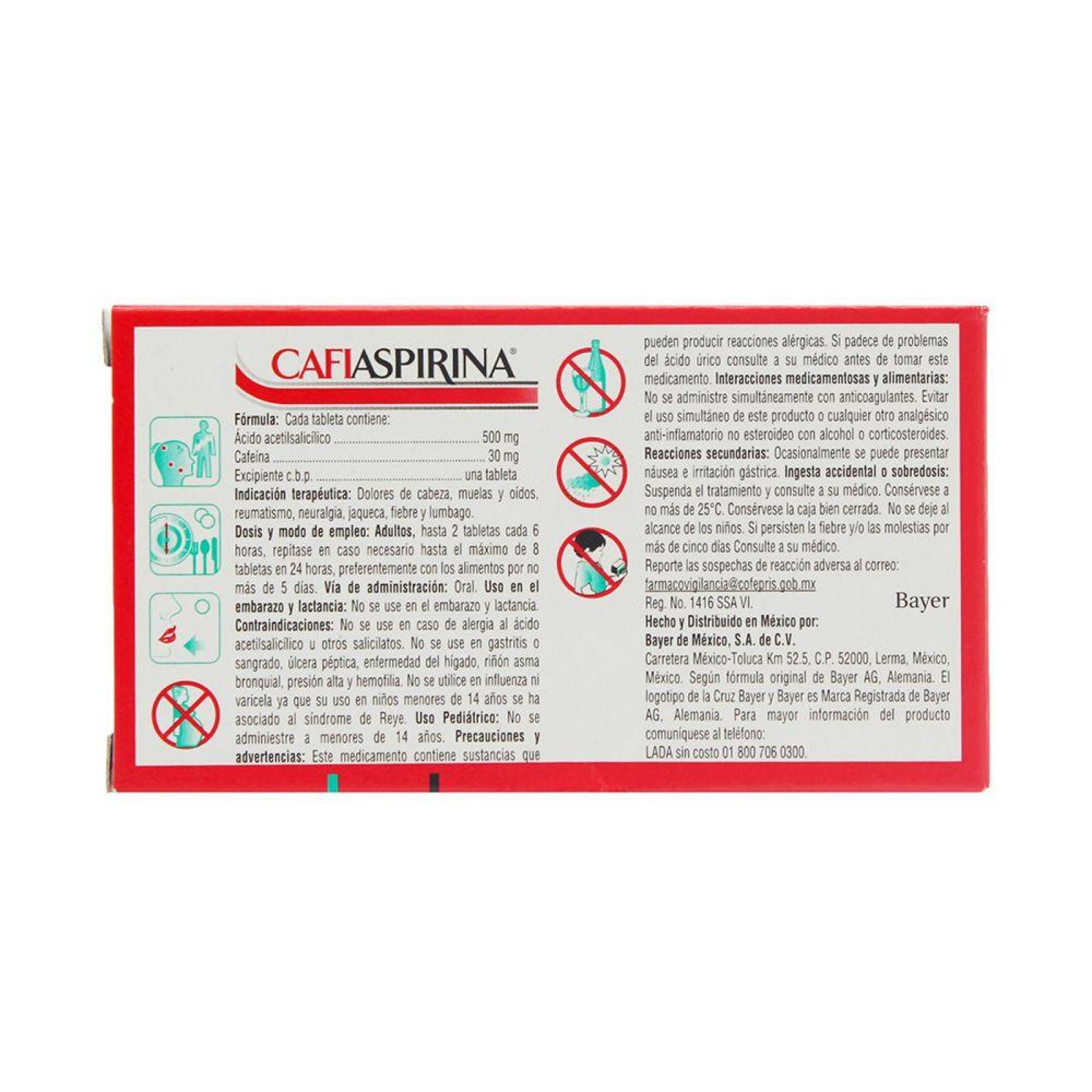 Cafiaspirina 500 mg/30 mg Caja Con 40 Tabletas 