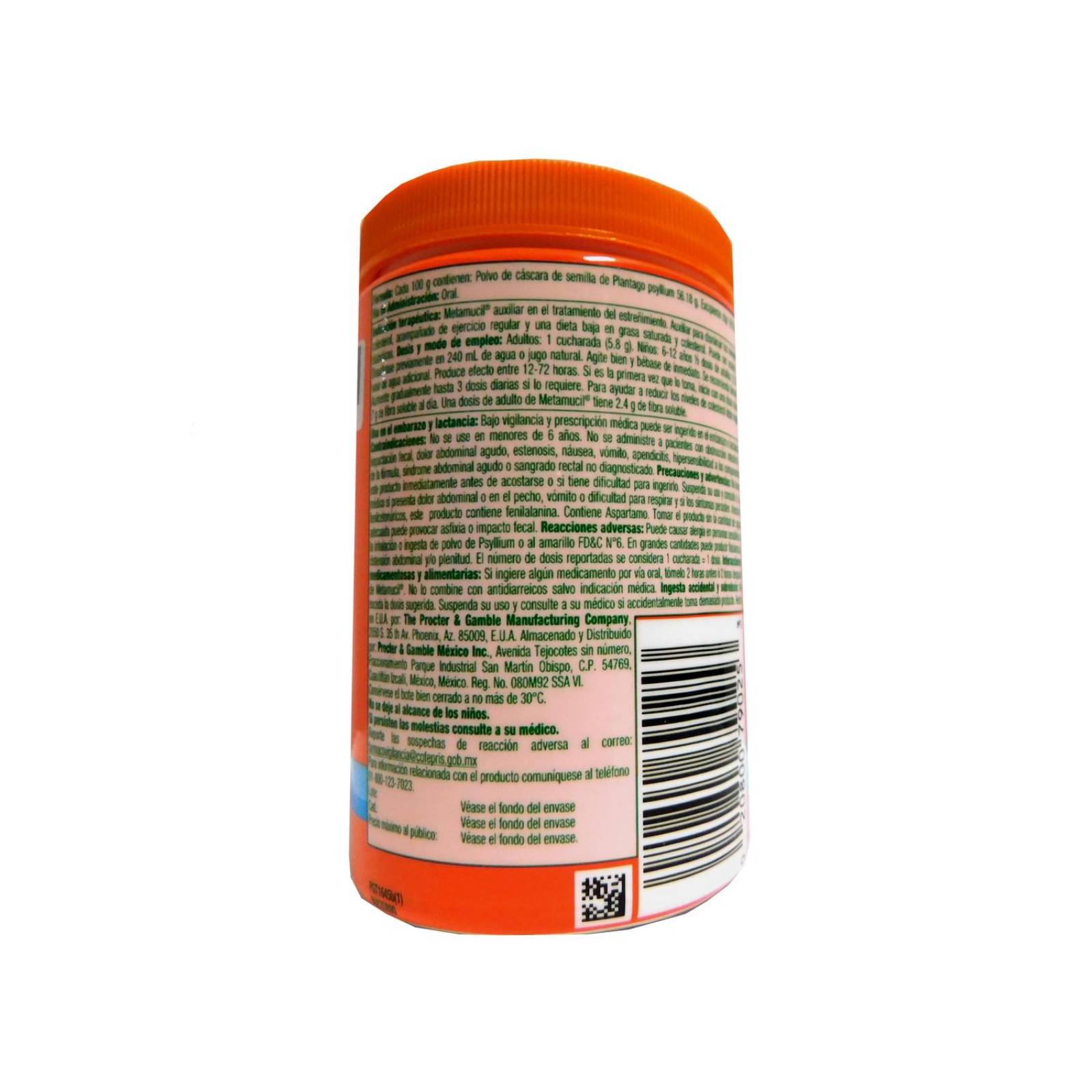 Metamucil Polvo Soluble Instantáneo Sin Azúcar Tarro Con 174 g Sabor Naranja 