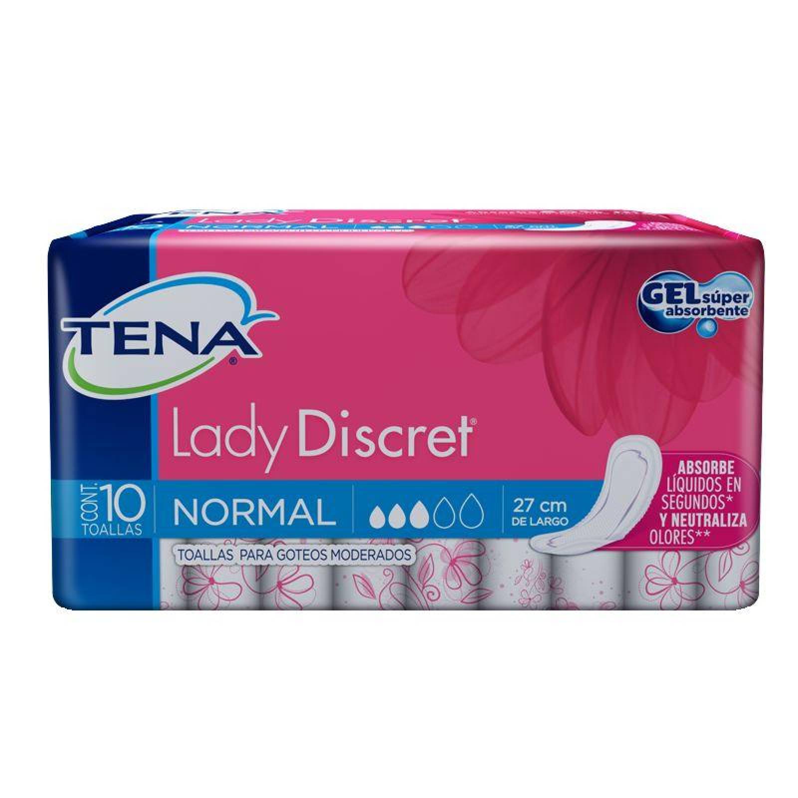 Tena lady Discret Toallas Sanitarias Paquete Con 10 Piezas 