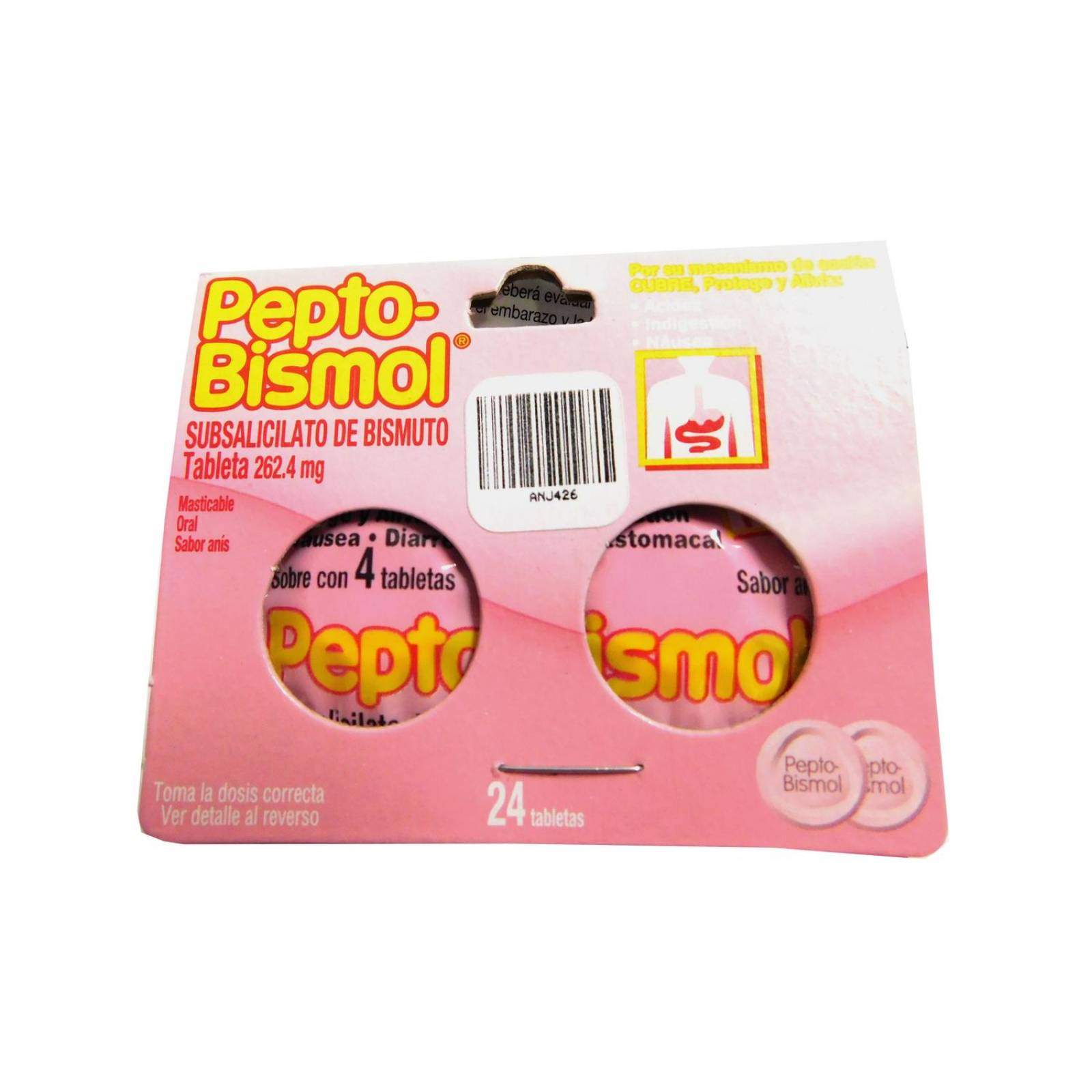 Pepto Bismol 262 mg Tira Con 24 Tabletas Masticables Sabor Anís 