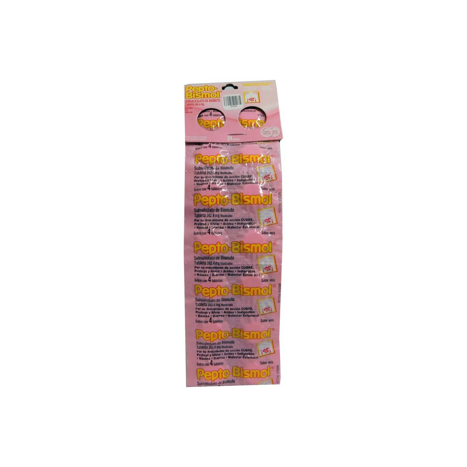 Pepto Bismol 262 mg Tira Con 24 Tabletas Masticables Sabor Anís 