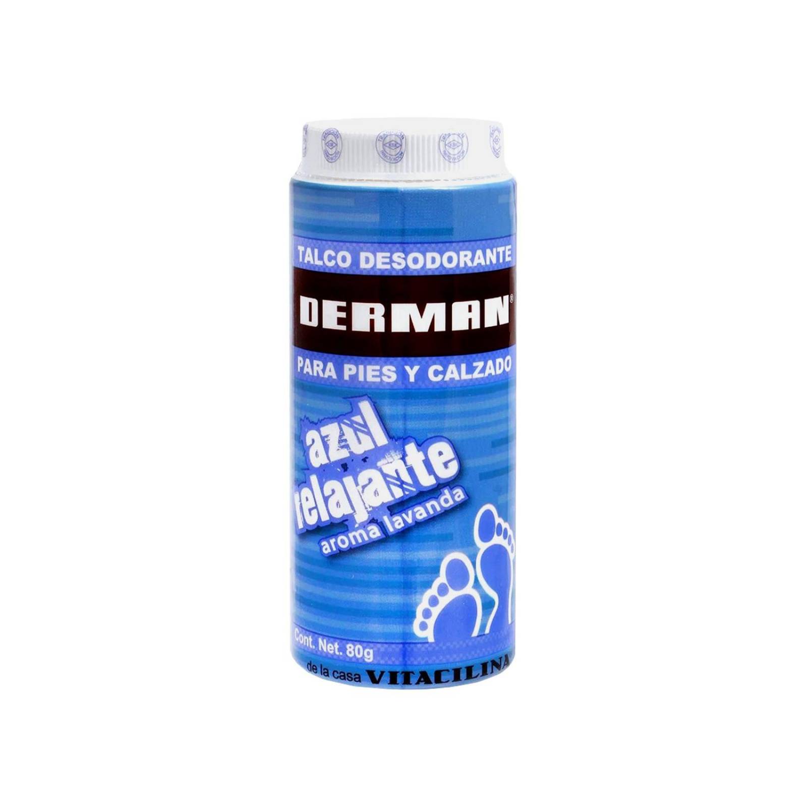 Derman Talco Desodorante Azul Relajante Frasco Con 80 g Aroma Lavanda 