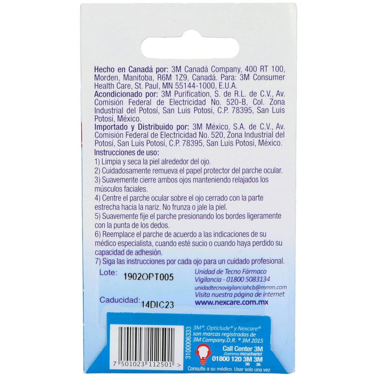 Parche Ocular Adulto Nexcare Opticlude Empaque Con 2 Piezas Color Piel 