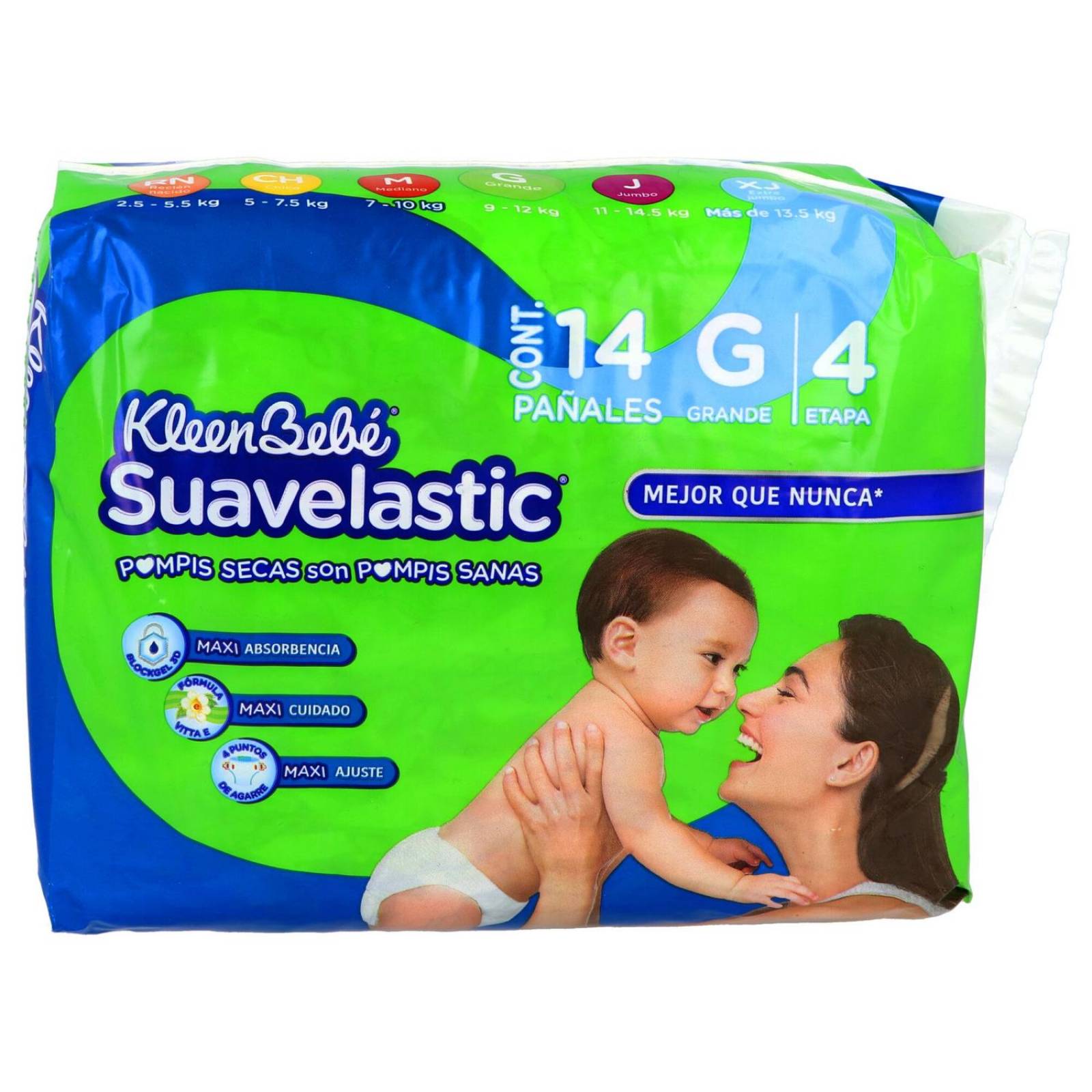 Pañales Kleen Bebé Suavelastic G Etapa 4 Paquete Con 14 Piezas 