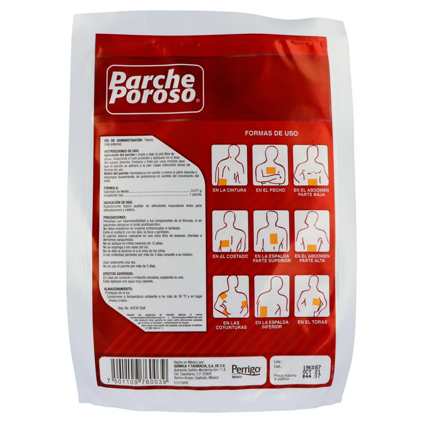 Parche Poroso Perrigo 12.5 cm x 18.5 cm Empaque Con 1 Pieza 