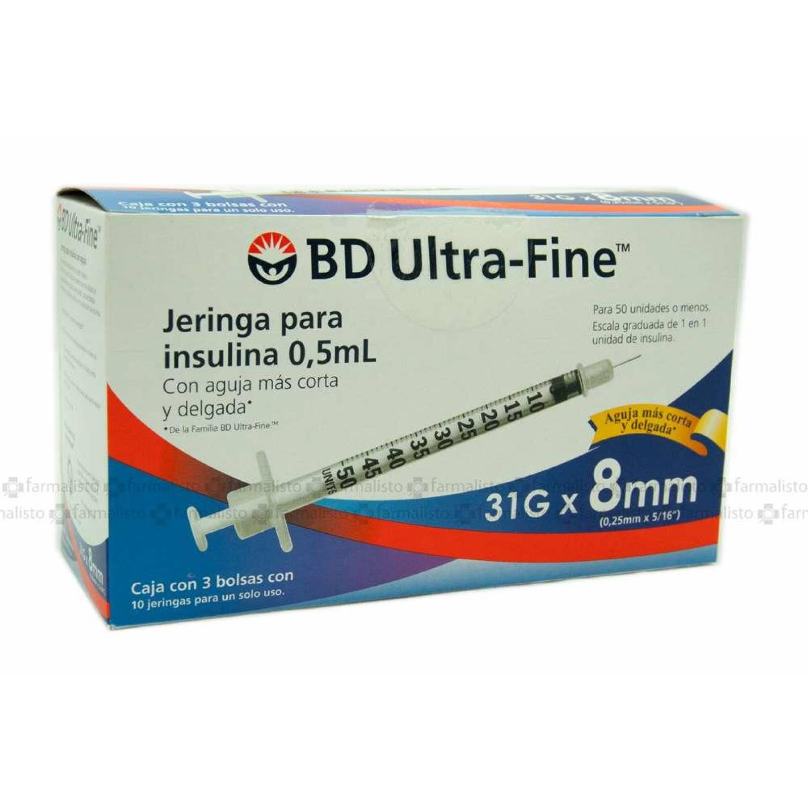 BD Ultra-Fine Caja Con 30 Jeringas .5 mL 31G X 8 MM 