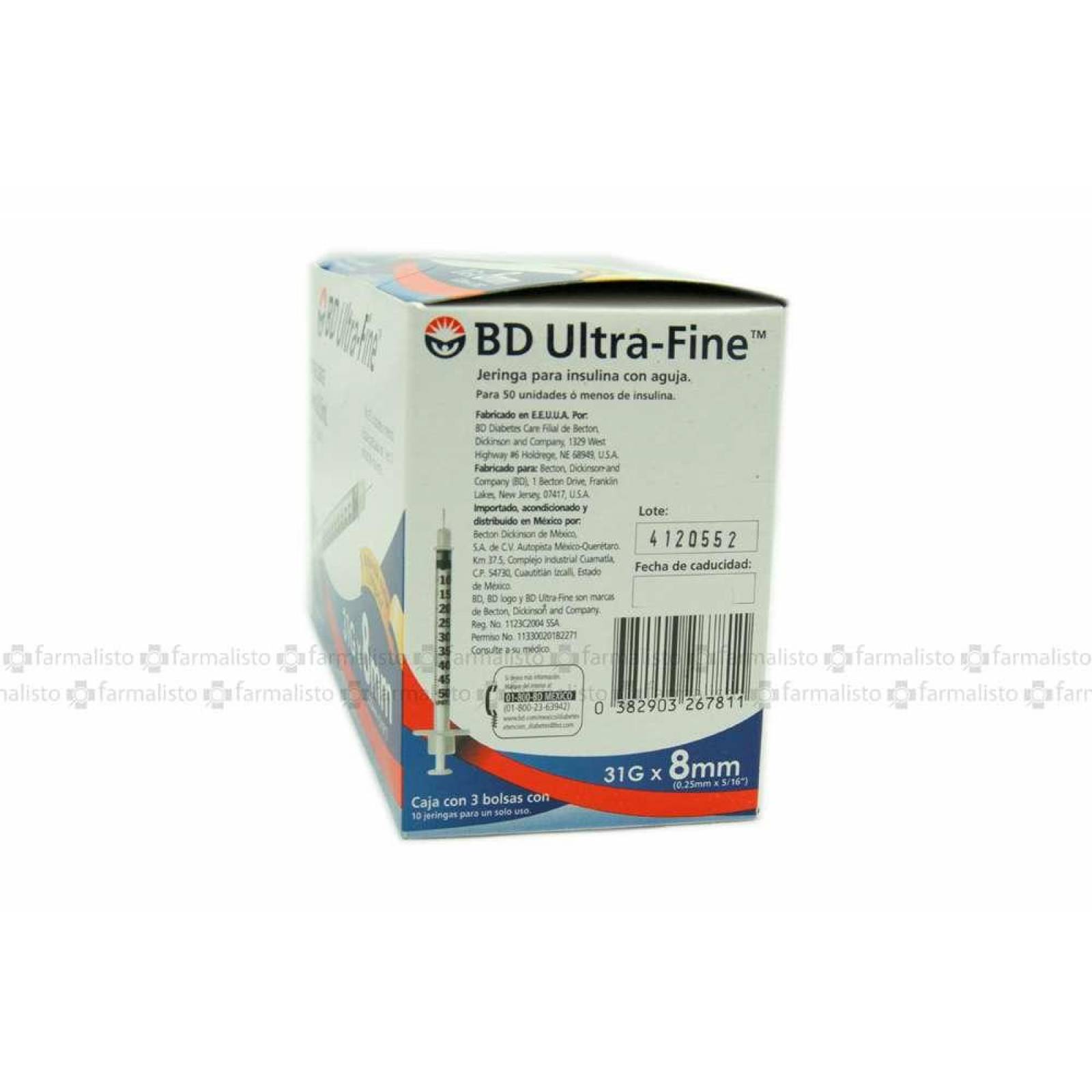 BD Ultra-Fine Caja Con 30 Jeringas .5 mL 31G X 8 MM 