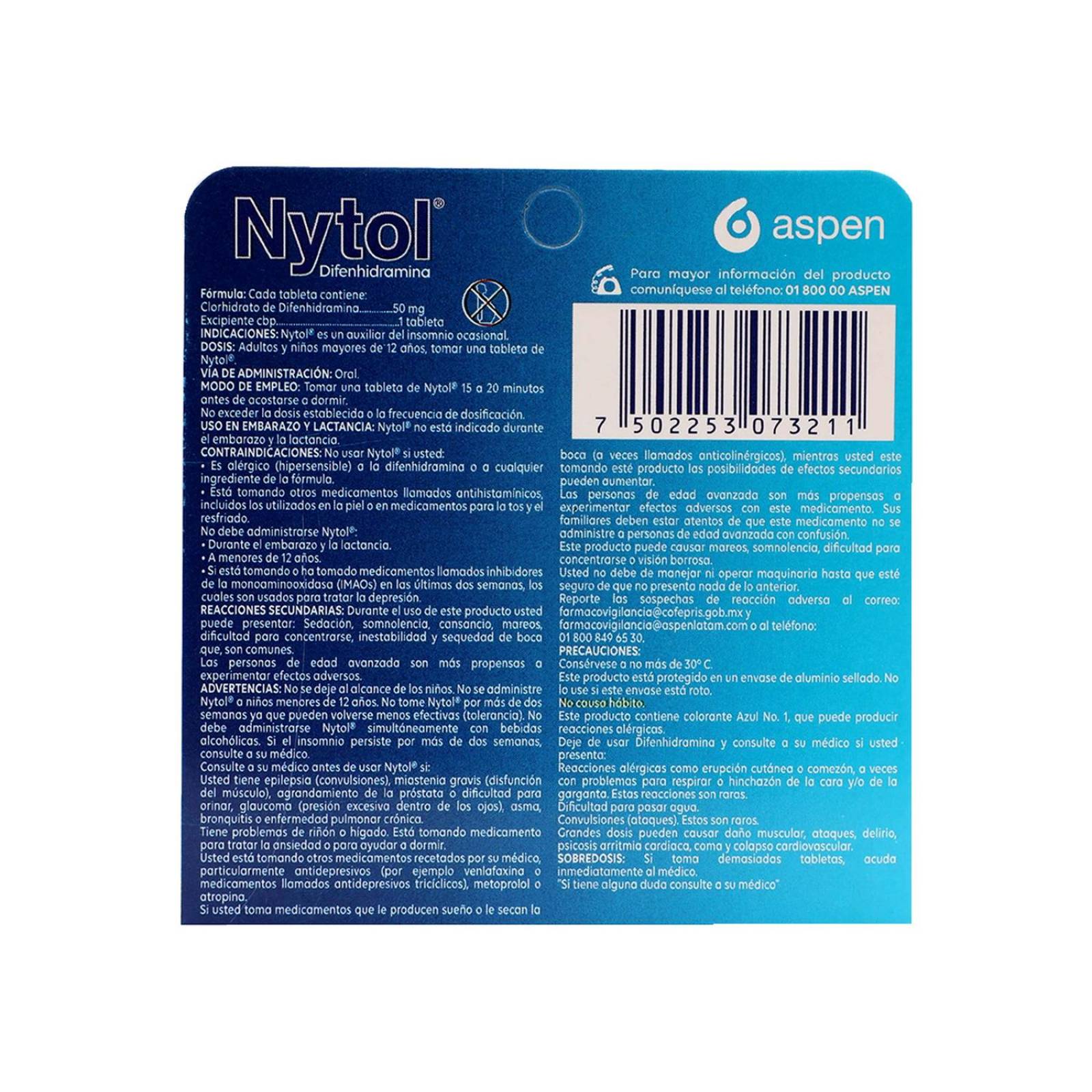 Nytol 50 mg Caja Con 8 Tabletas. 