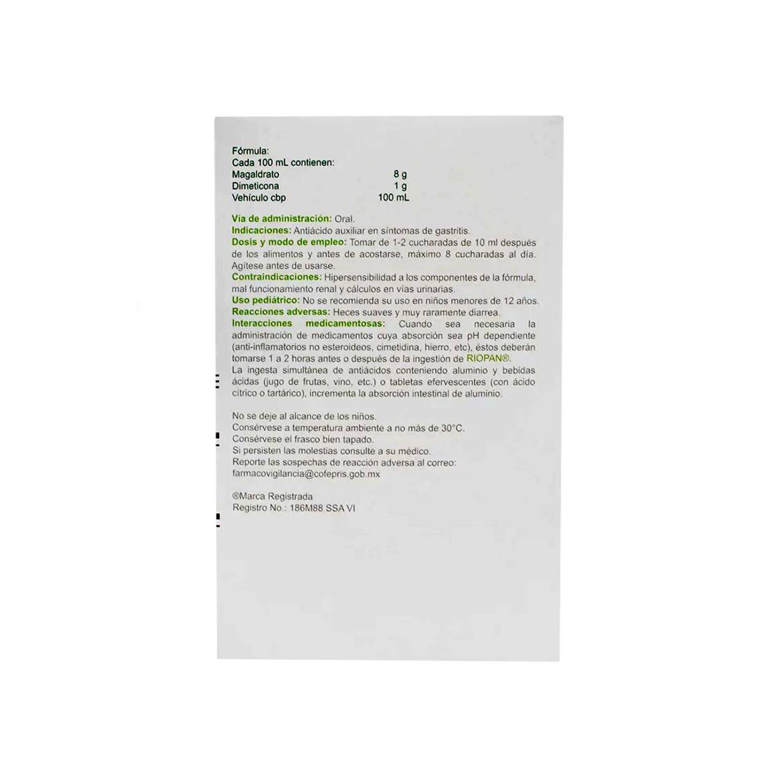 Riopan Gel 8 mg / 1 mg /100 mL Caja Con Frasco Con 250 mL 