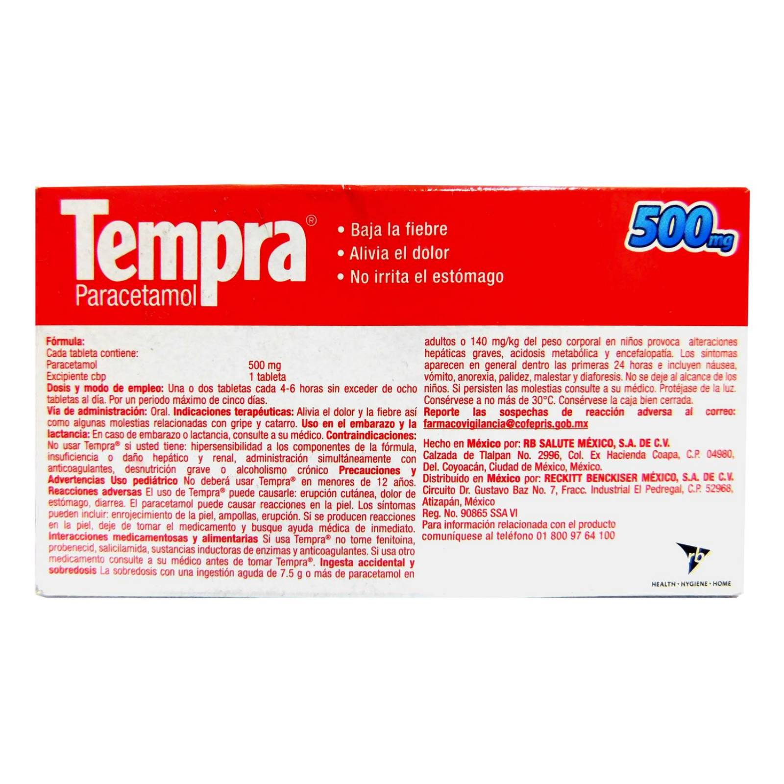 Tempra 500 mg Caja Con 20 Tabletas 