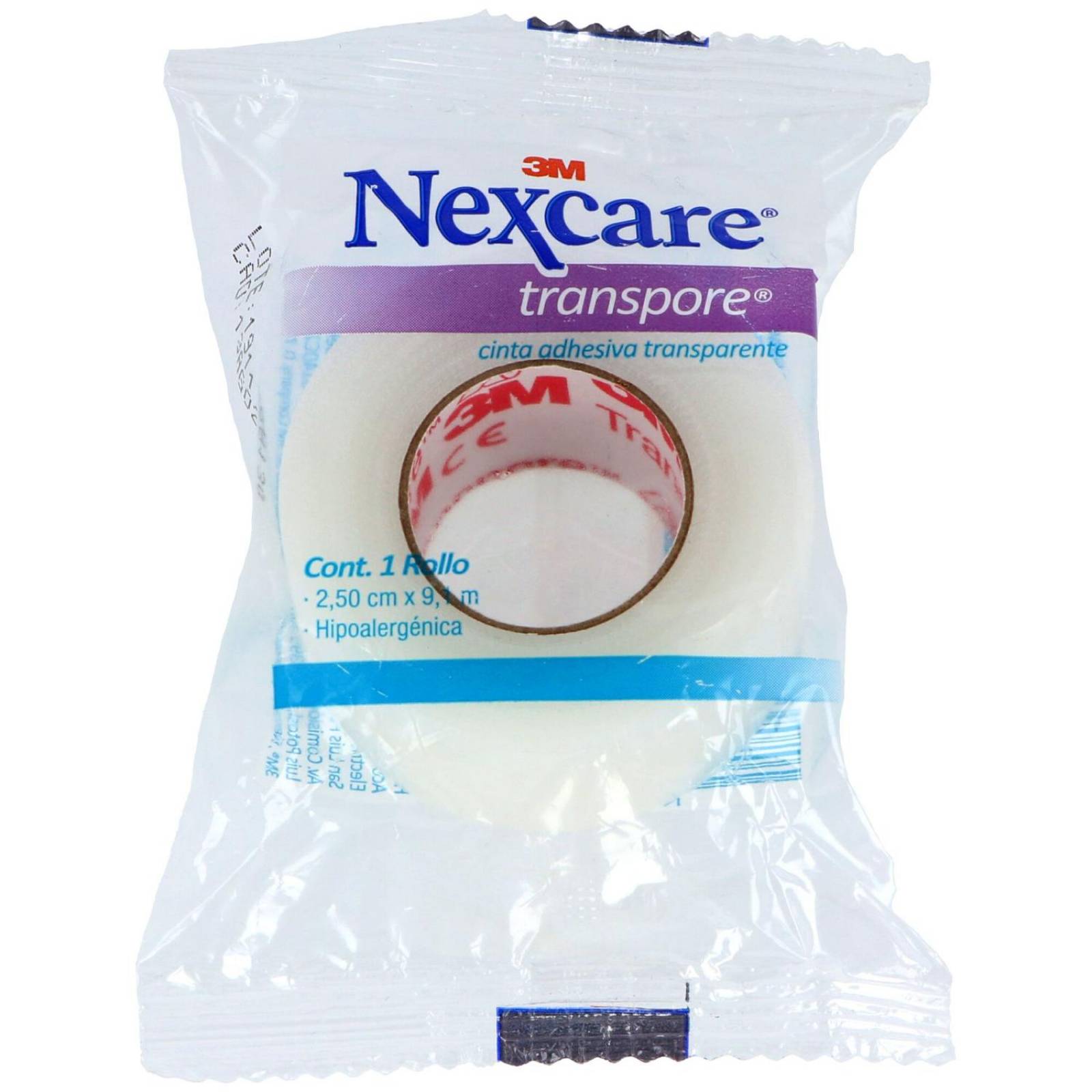 Cinta Adhesiva Transparente 3M Nexcare Transpore 2.50 cm x 9.1 m Bolsa Con 1 Pieza 