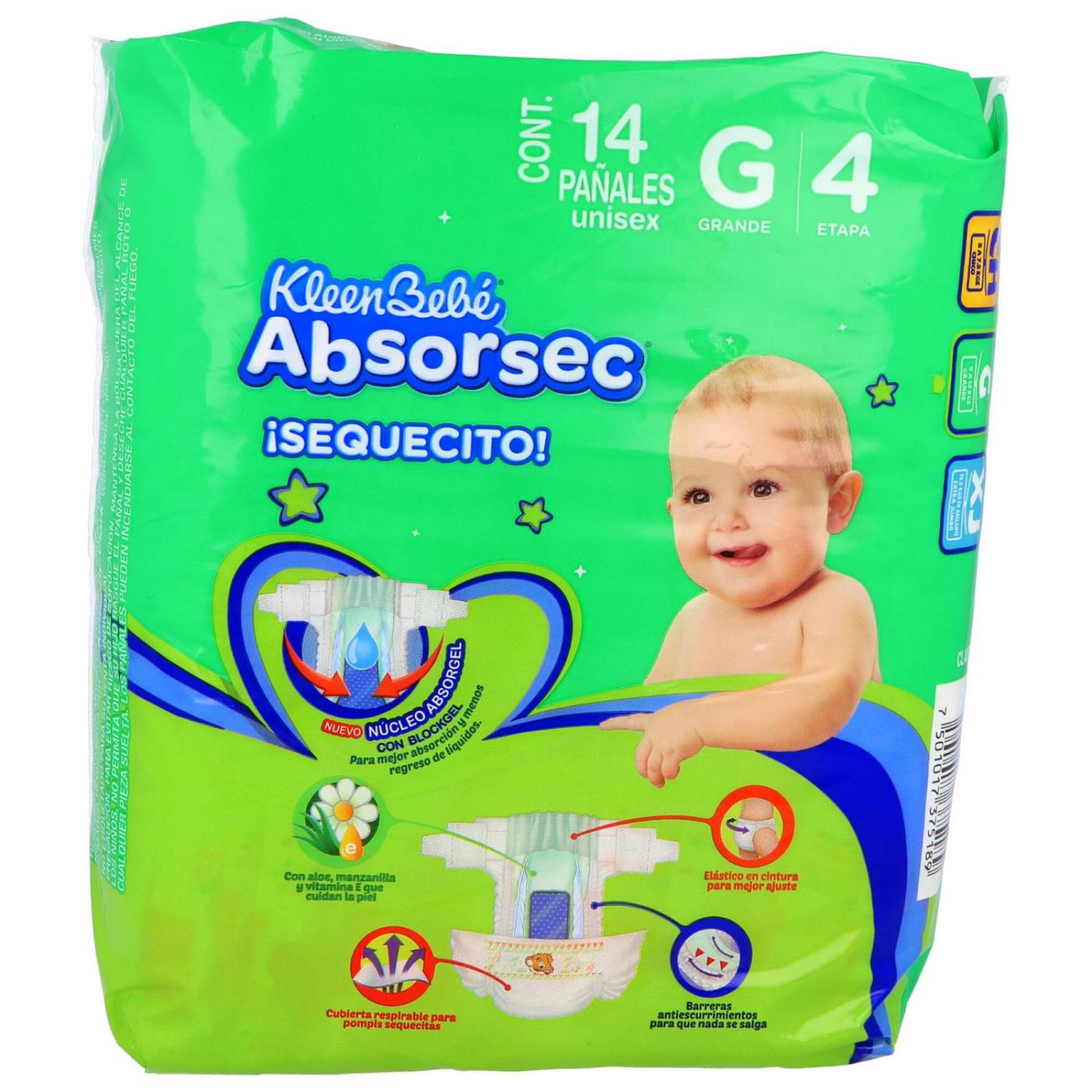 Pañales Kleen Bebé Absorsec Etapa G Paquete Con 14 Piezas 