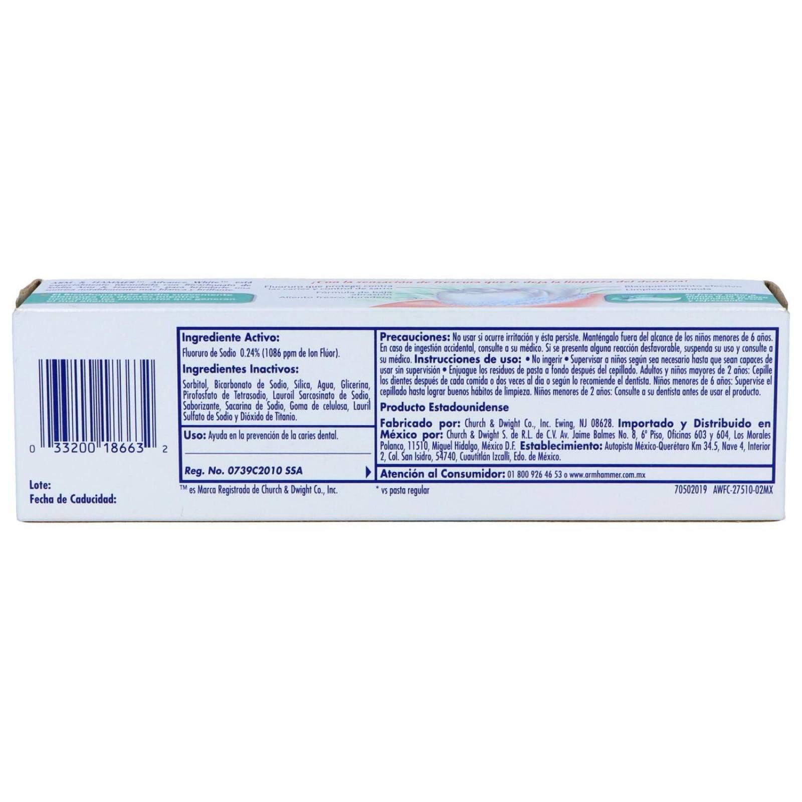 Advance White Pasta Dental Control Sarro Sabor Menta Caja Con Tubo Con 121 g 