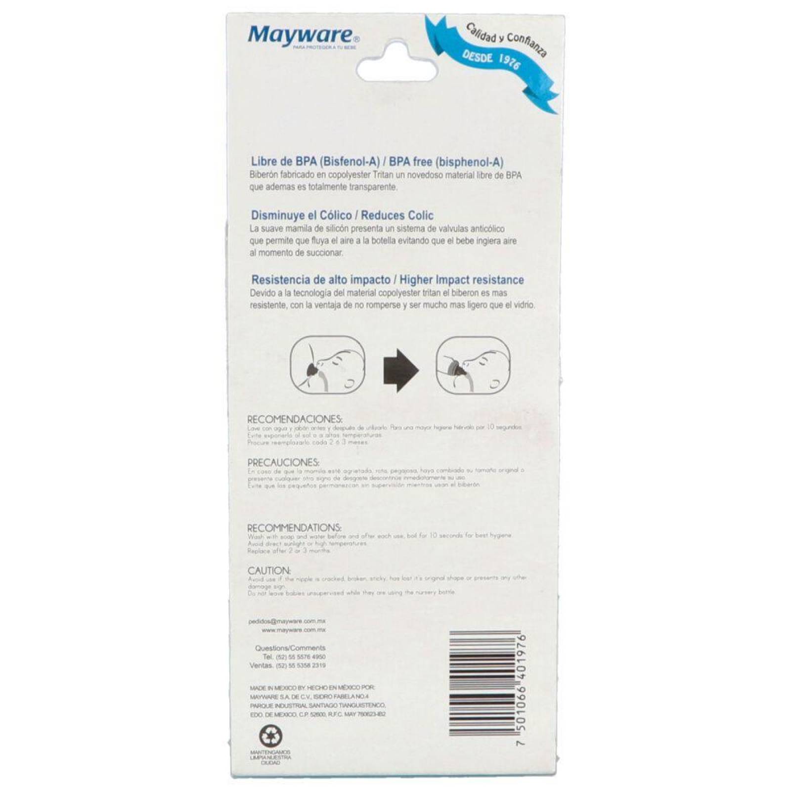Biberon Mayware Cuello Ancho 9 Oz Caja Con 1 Pieza 
