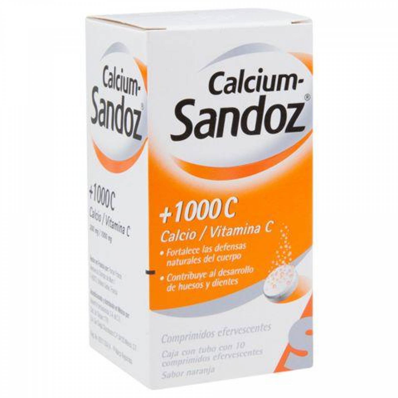 Calcium Sandoz +1000C Caja Tubo 10 Comprimidos Efervescentes de Naranja 