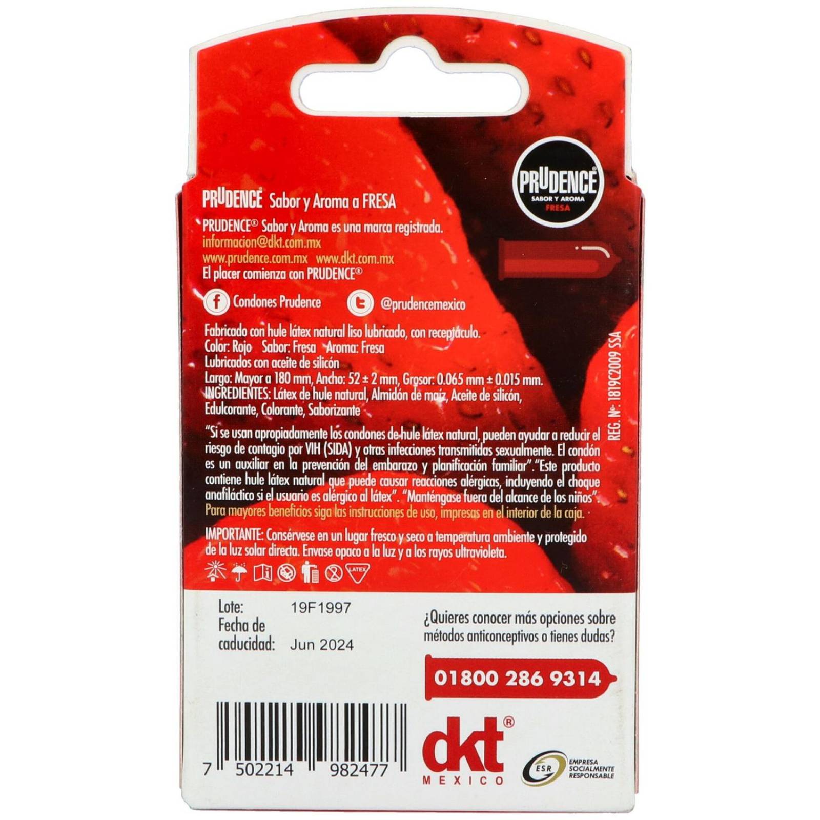 Prudence Sabor y Aroma Fresa Caja Con 3 Condones 