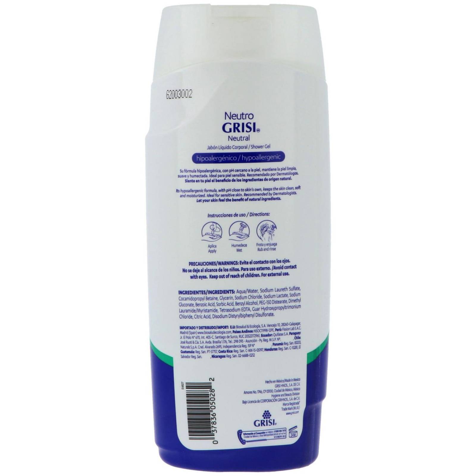 Grisi Jabón Corporal Líquido Neutro Natural Frasco Con 450 mL 