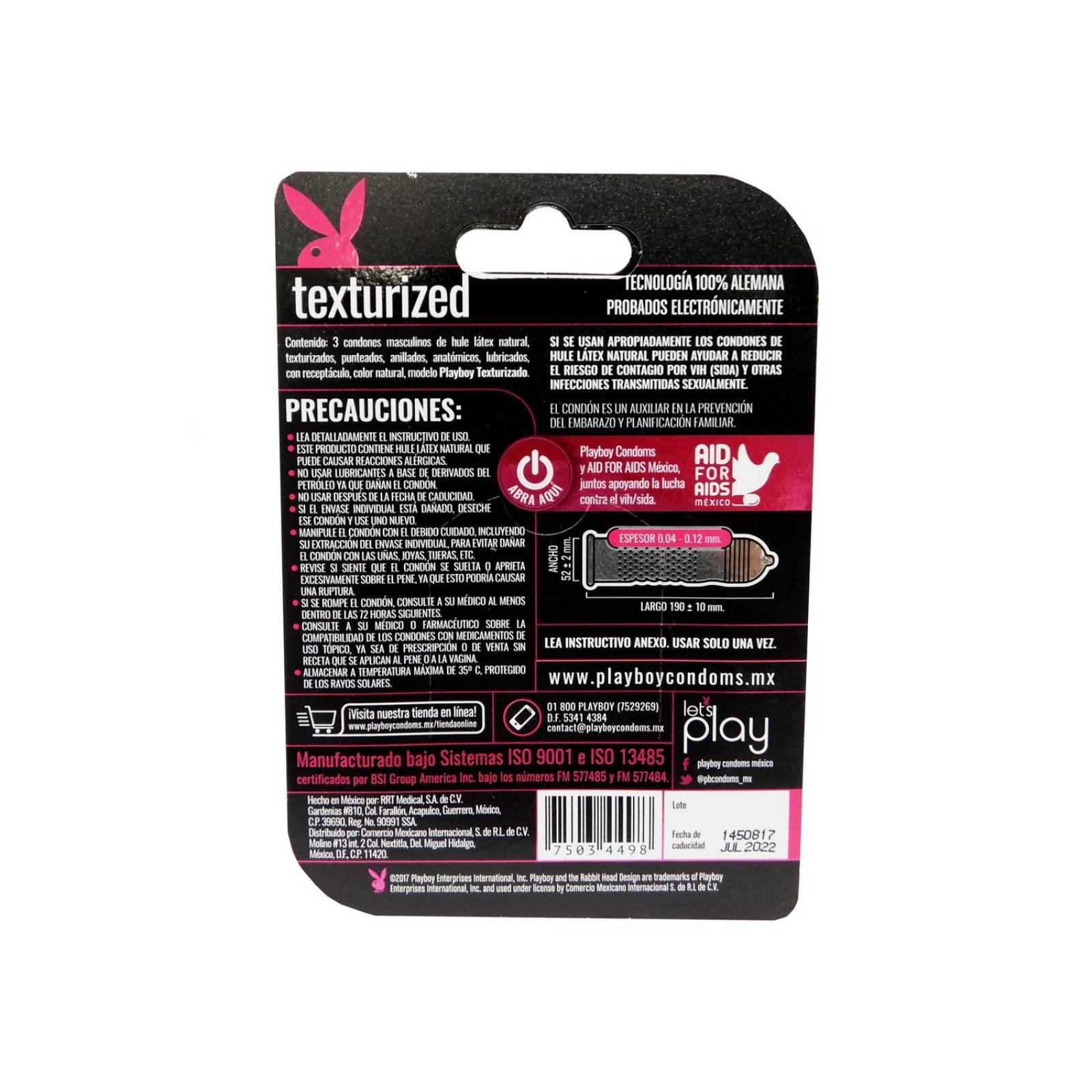 Playboy Condones Texturizado Caja Con 3 Condones 