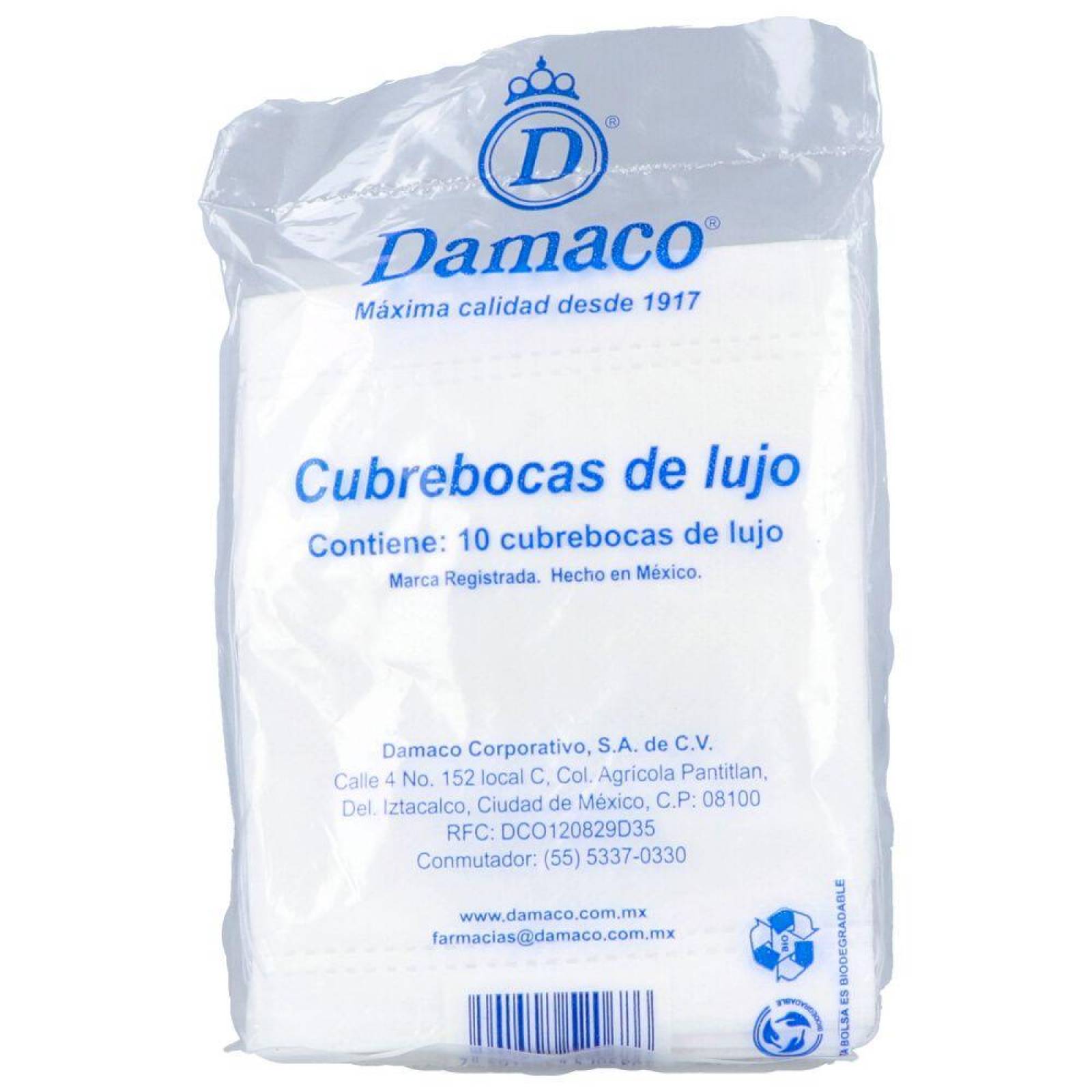 Damaco Cubrebocas De Lujo Bolsa Con 10 Piezas 